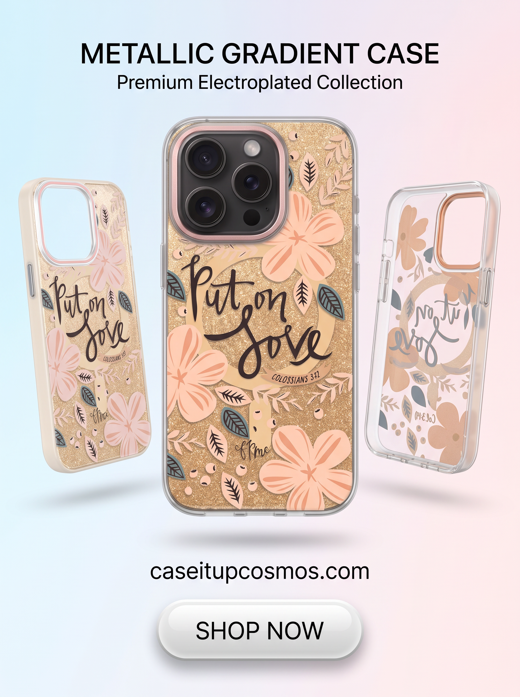 Premium Floral Glitter Faith Phone Case – "Put on Love" Edition | Shockproof Transparent Protective Cover
