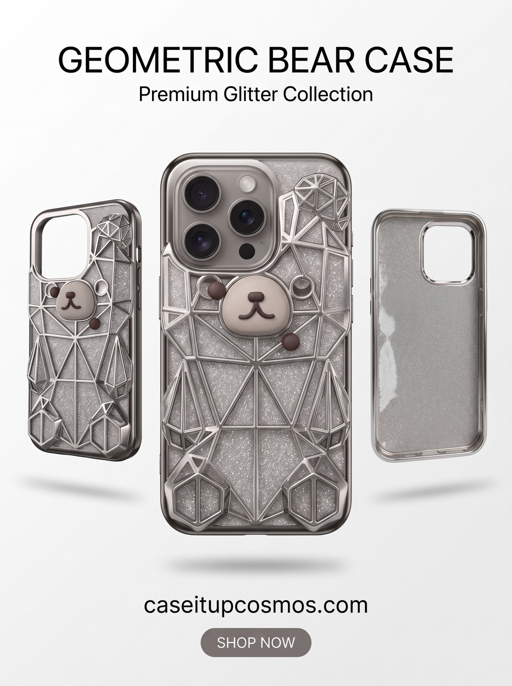 Geometric Bear Glitter Case – Premium Luxury Protective Phone Cover