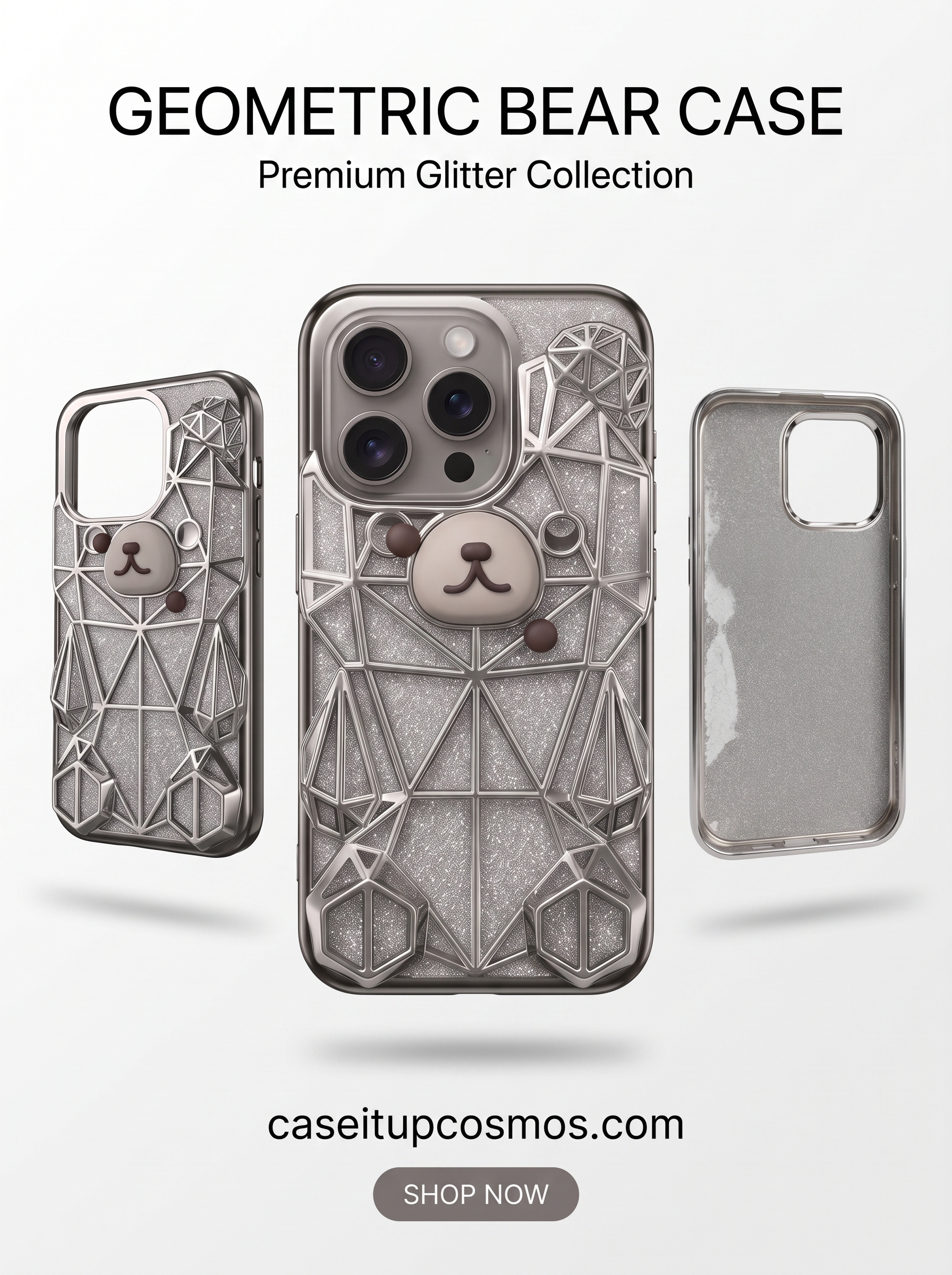 Geometric Bear Glitter Case – Premium Luxury Protective Phone Cover