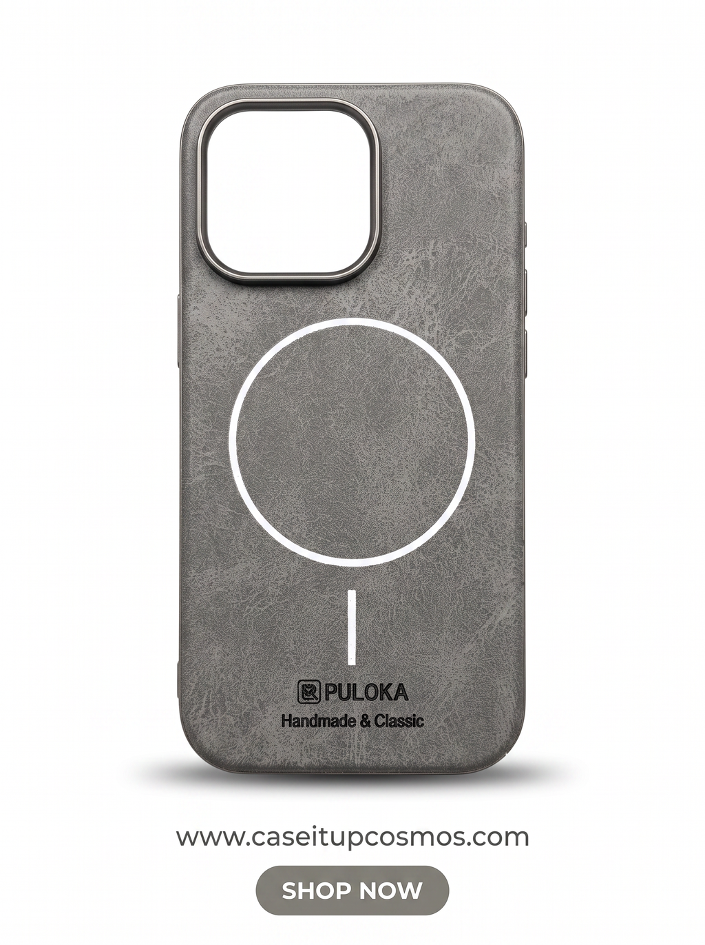 PULOKA Handcrafted Leather MagSafe iPhone Cover with Metallic Camera Shield