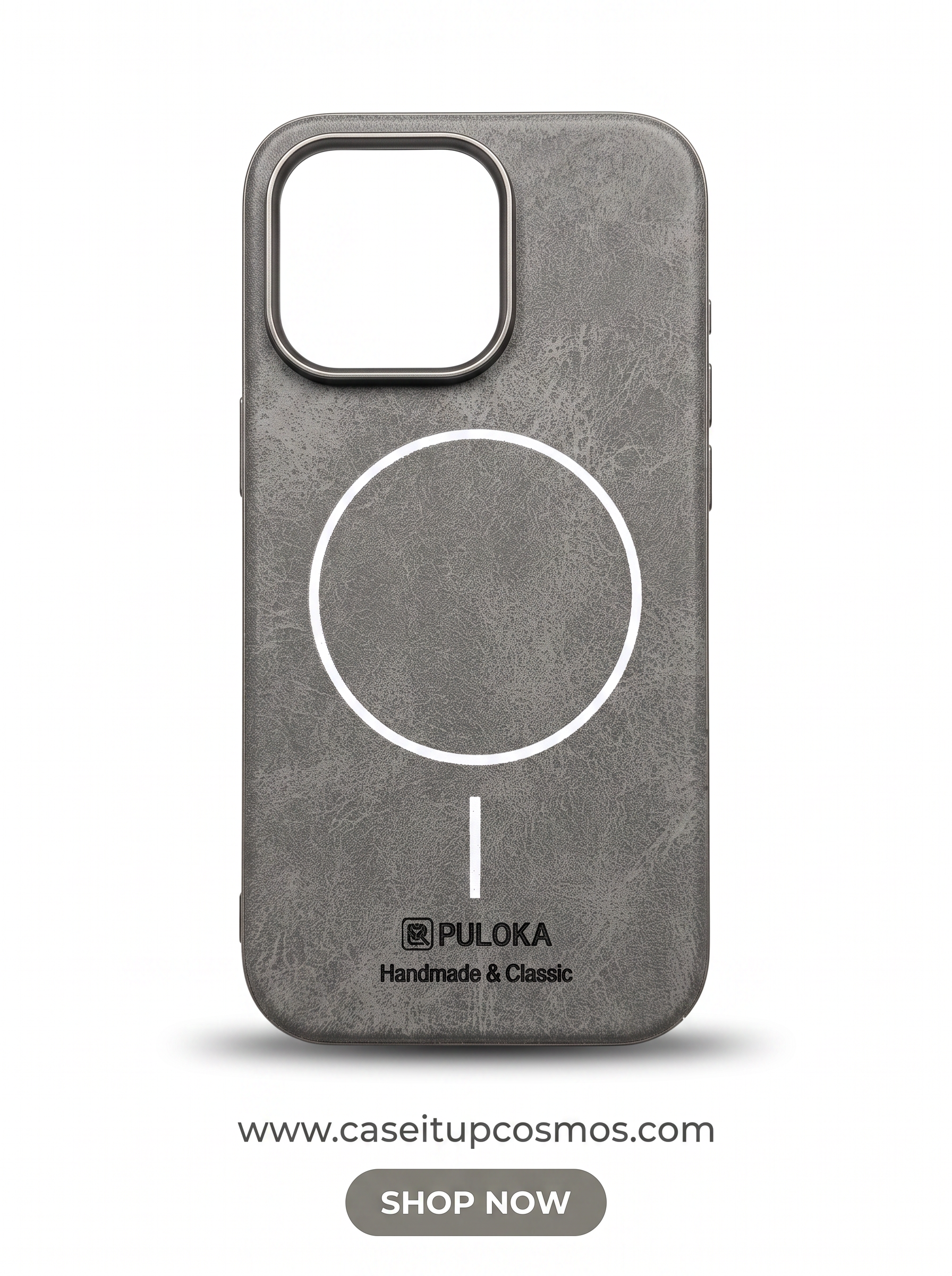 PULOKA Handcrafted Leather MagSafe iPhone Cover with Metallic Camera Shield