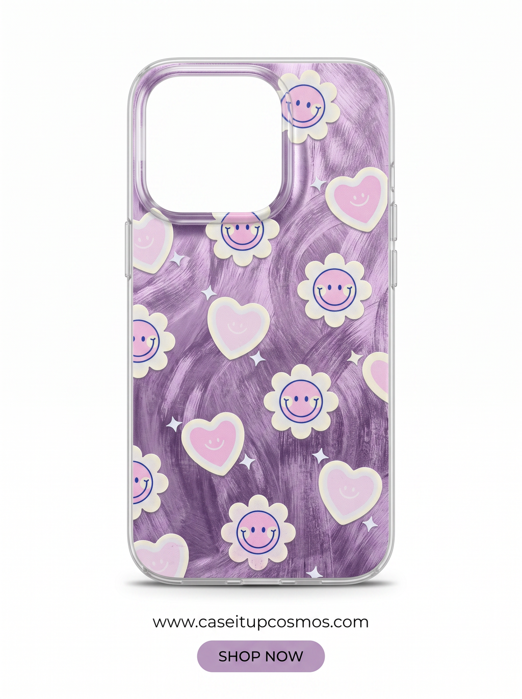 Cosmos™ Y2K Retro Smiley Flower iPhone Case | Metallic Brushstroke Art