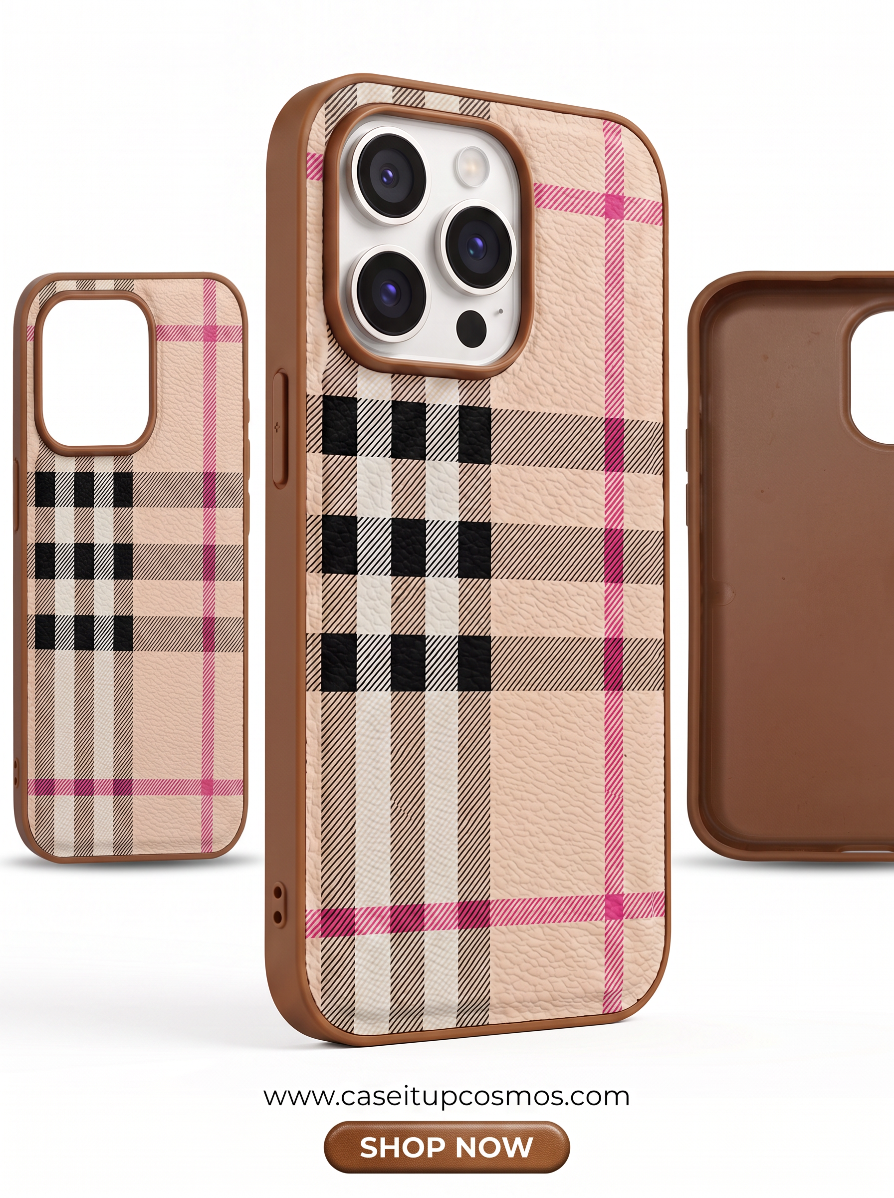 Cosmos™ Vintage Plaid Leather iPhone Case | Luxury Checkered Pattern