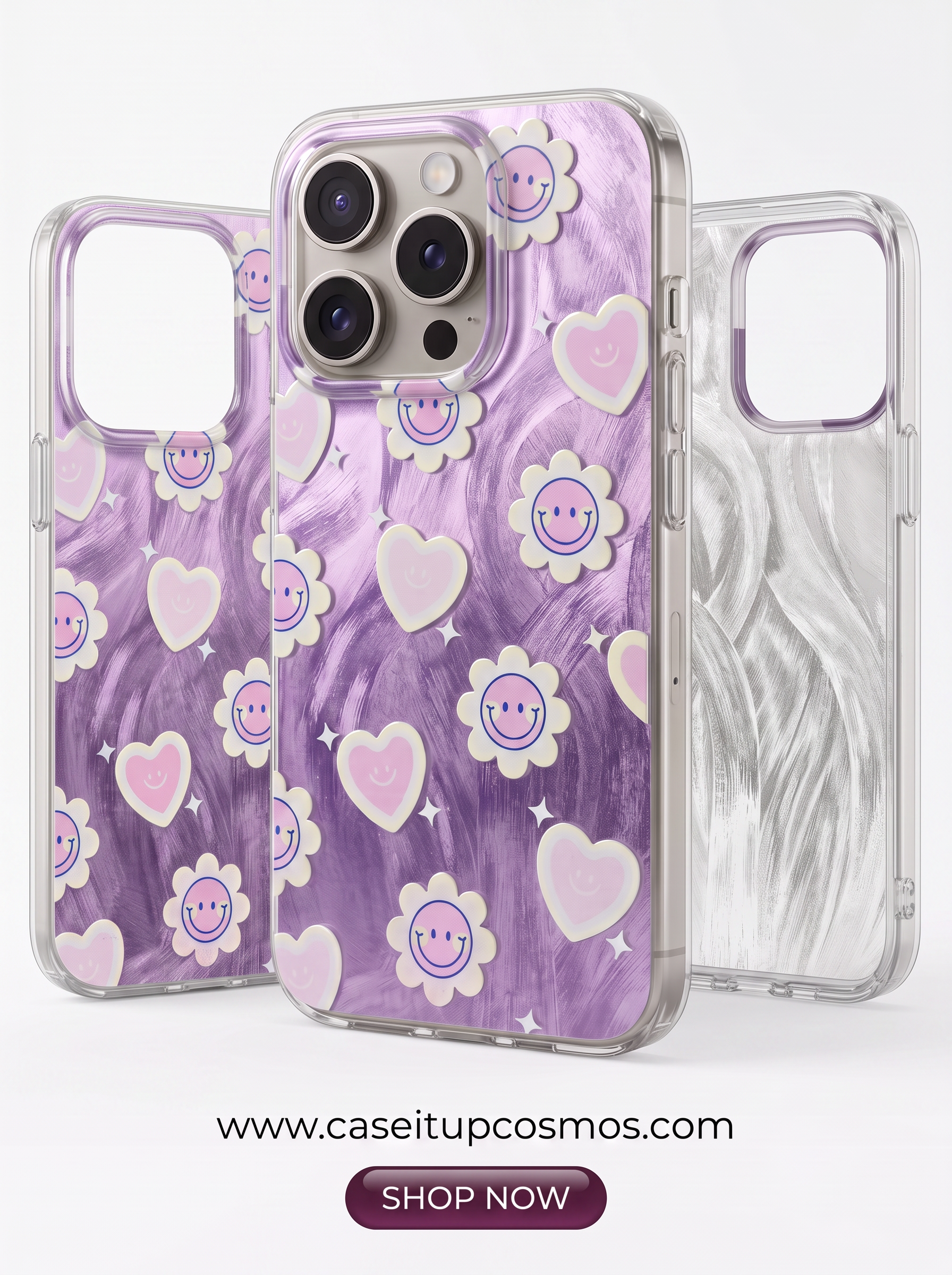 Cosmos™ Y2K Retro Smiley Flower iPhone Case | Metallic Brushstroke Art