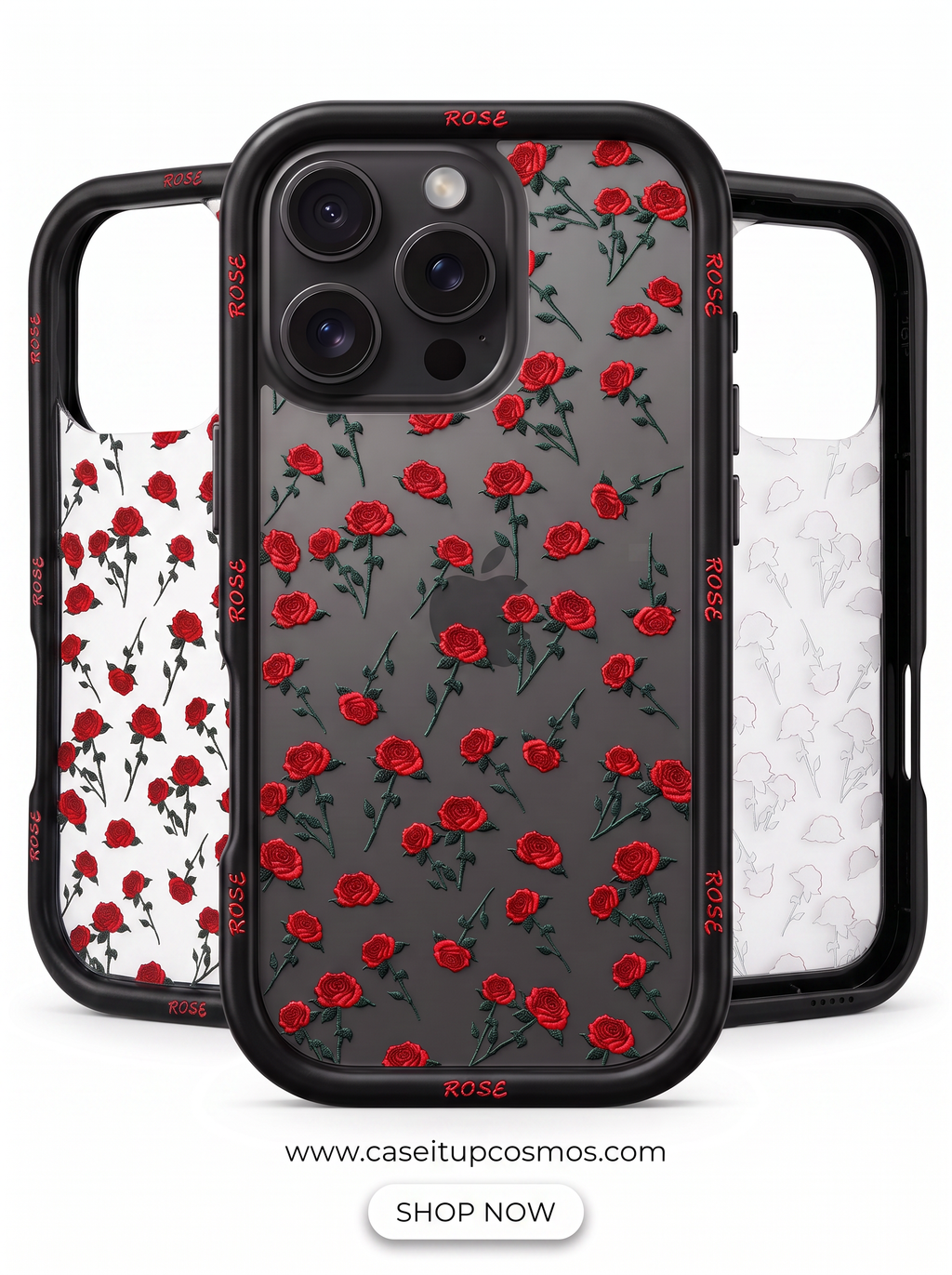 Cosmos™ Dark Romance Rose Printed iPhone Case | Edge Typography Bumper