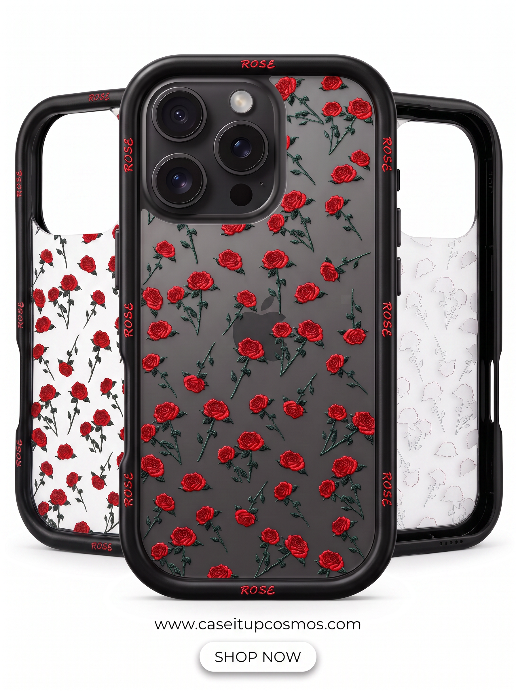 Cosmos™ Dark Romance Rose Printed iPhone Case | Edge Typography Bumper