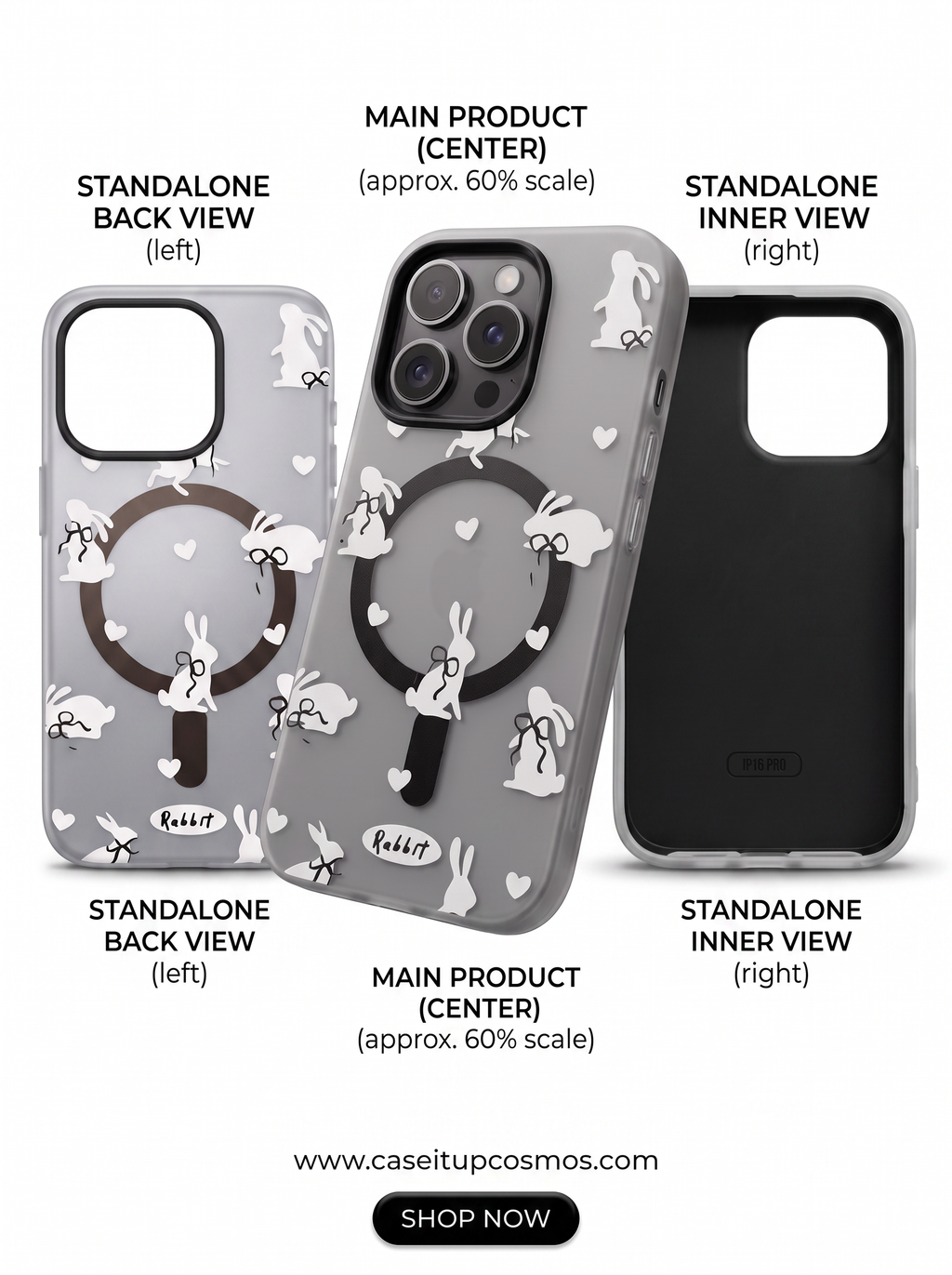 Cosmos™ Coquette Ribbon Bunny MagSafe iPhone Case | Frosted Matte Smoke