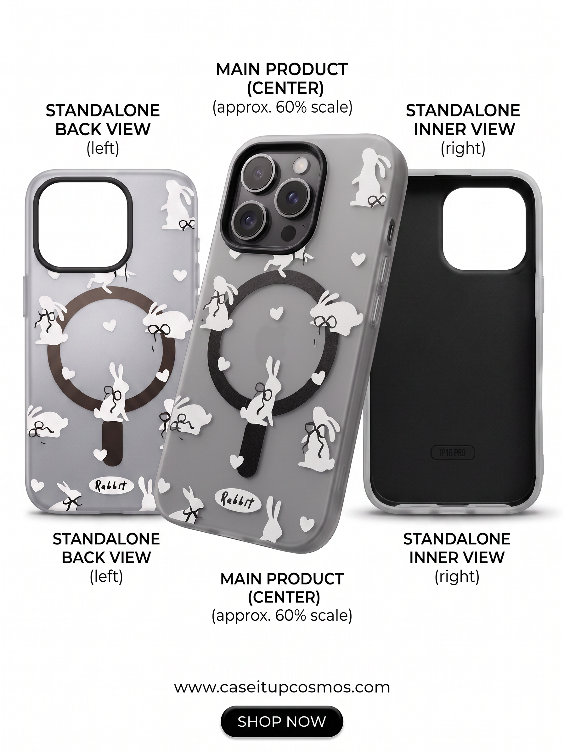 Cosmos™ Coquette Ribbon Bunny MagSafe iPhone Case | Frosted Matte Smoke