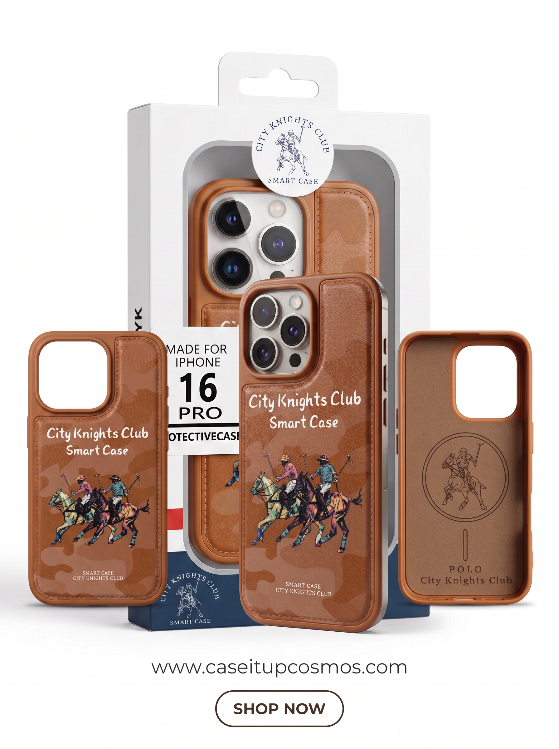 Cosmos™ City Knights Club Polo Leather iPhone Case | Equestrian Heritage Art