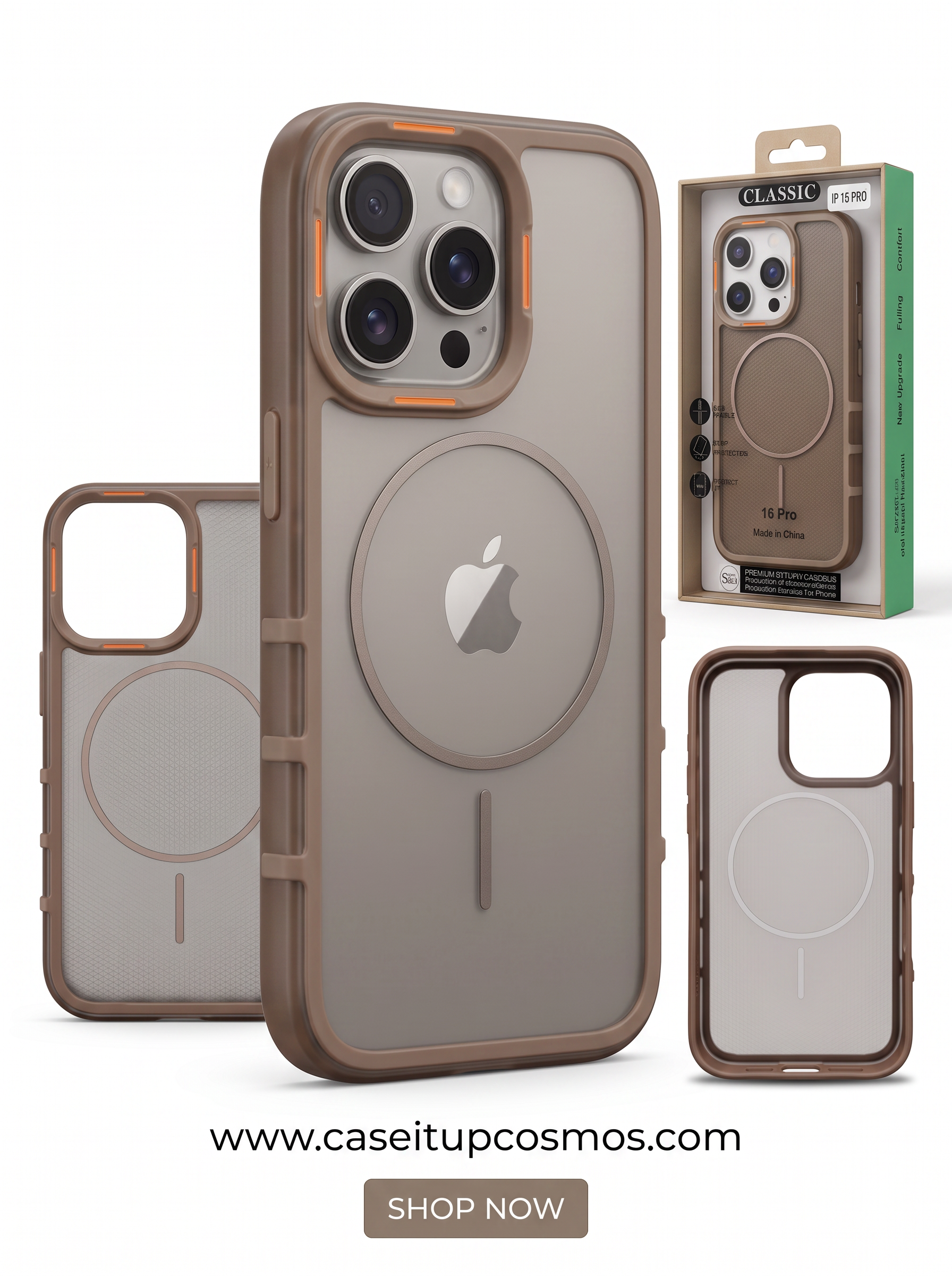 Cosmos™ Tactical Mesh MagSafe iPhone Case | Taupe Brown & Orange Accents