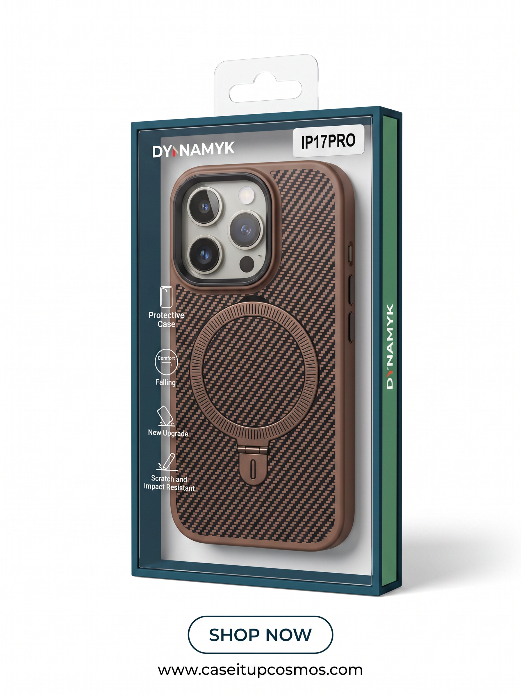 Cosmos™ Mocha Carbon Fiber MagSafe Kickstand iPhone Case