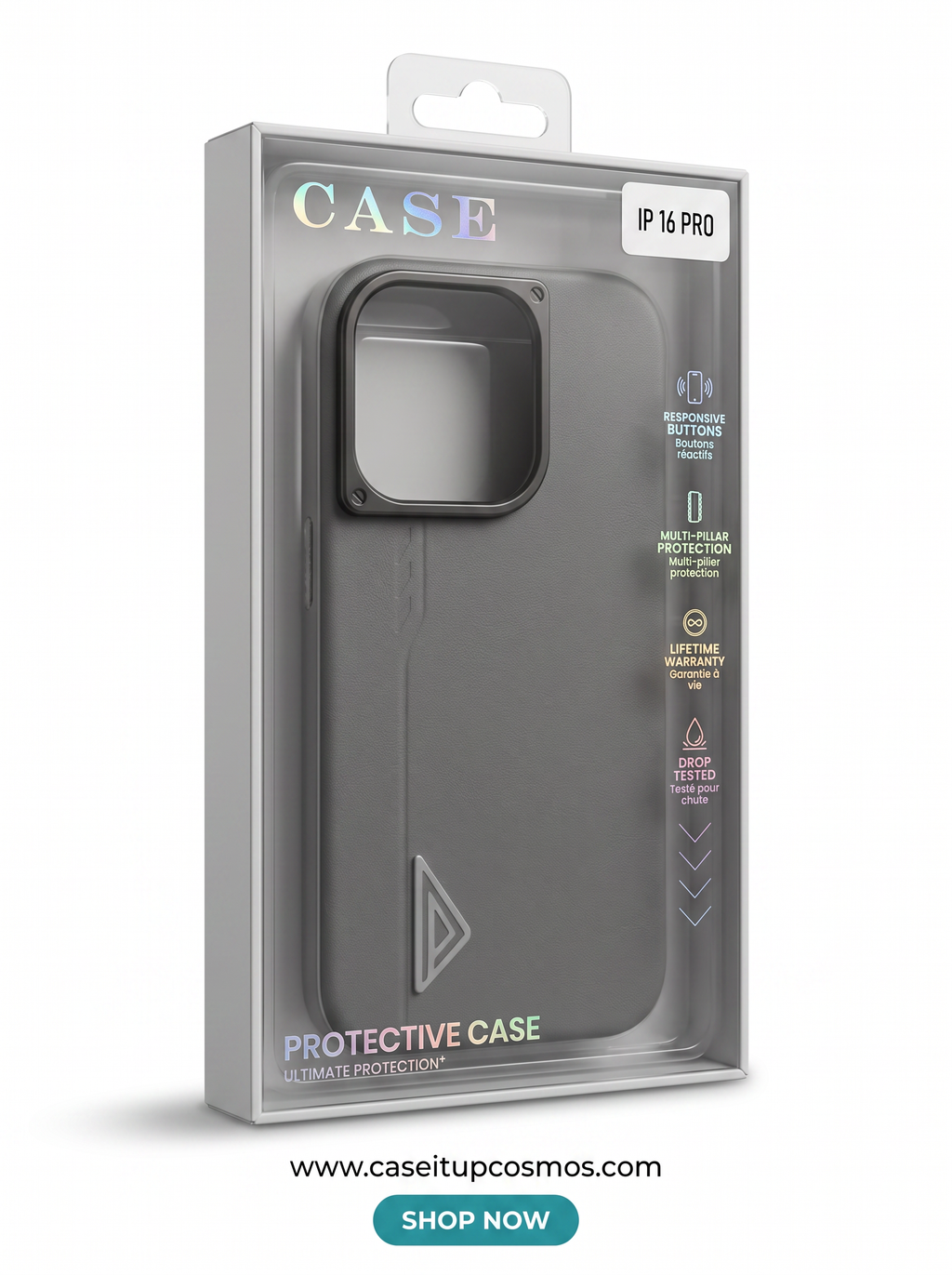The Prism Emblem Edition Leather iPhone Case | Champagne Gold Camera Shield