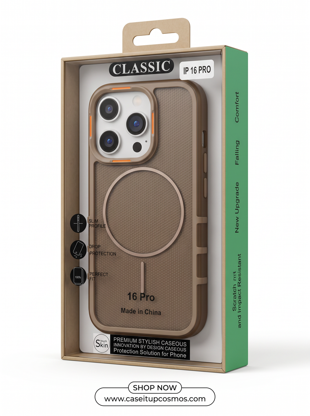 Cosmos™ Tactical Mesh MagSafe iPhone Case | Taupe Brown & Orange Accents
