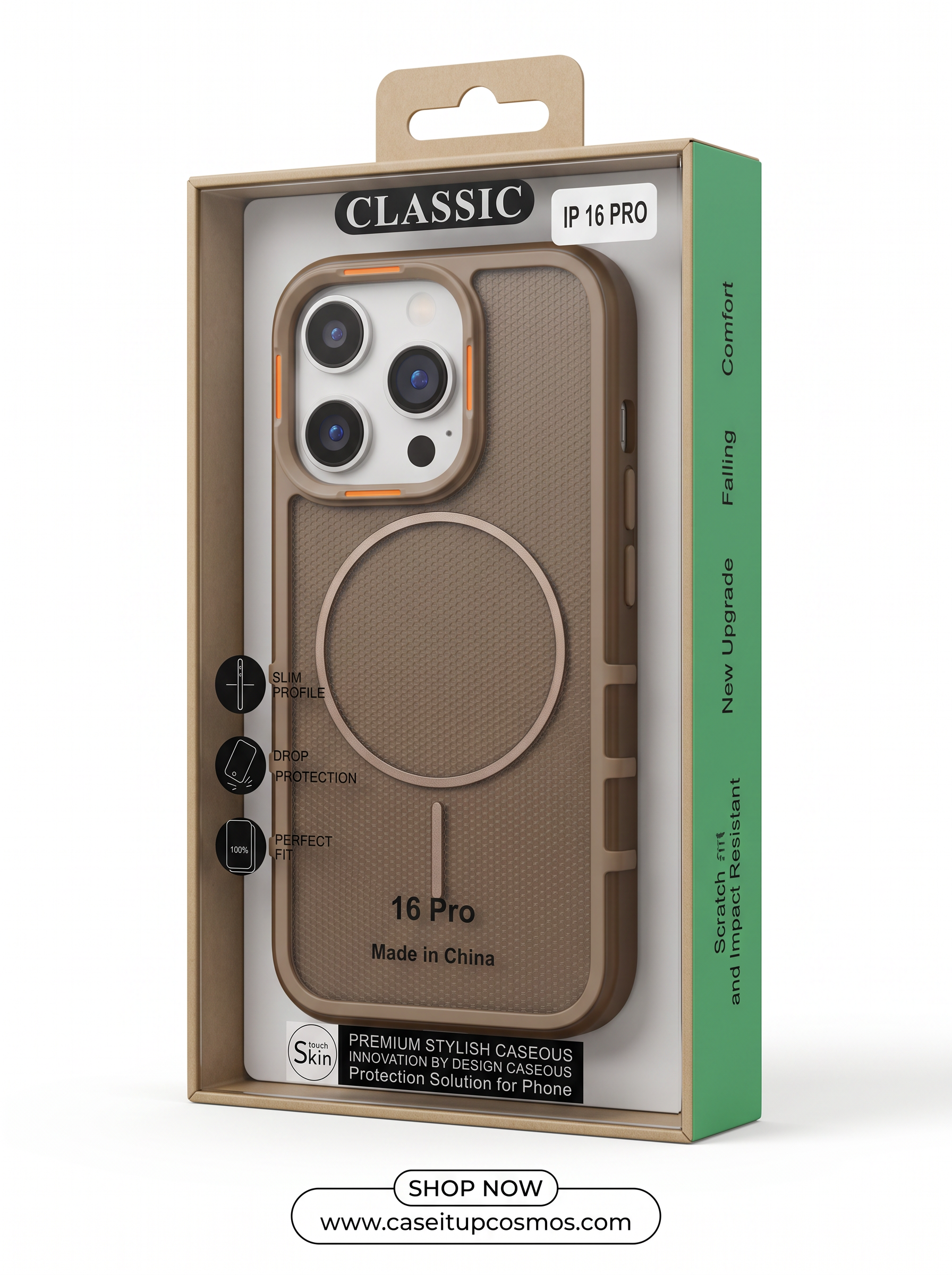 Cosmos™ Tactical Mesh MagSafe iPhone Case | Taupe Brown & Orange Accents