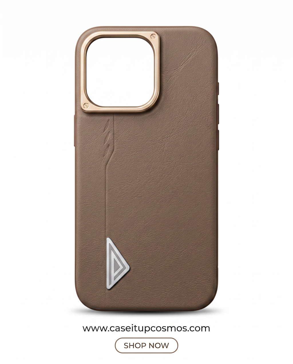 The Prism Emblem Edition Leather iPhone Case | Champagne Gold Camera Shield