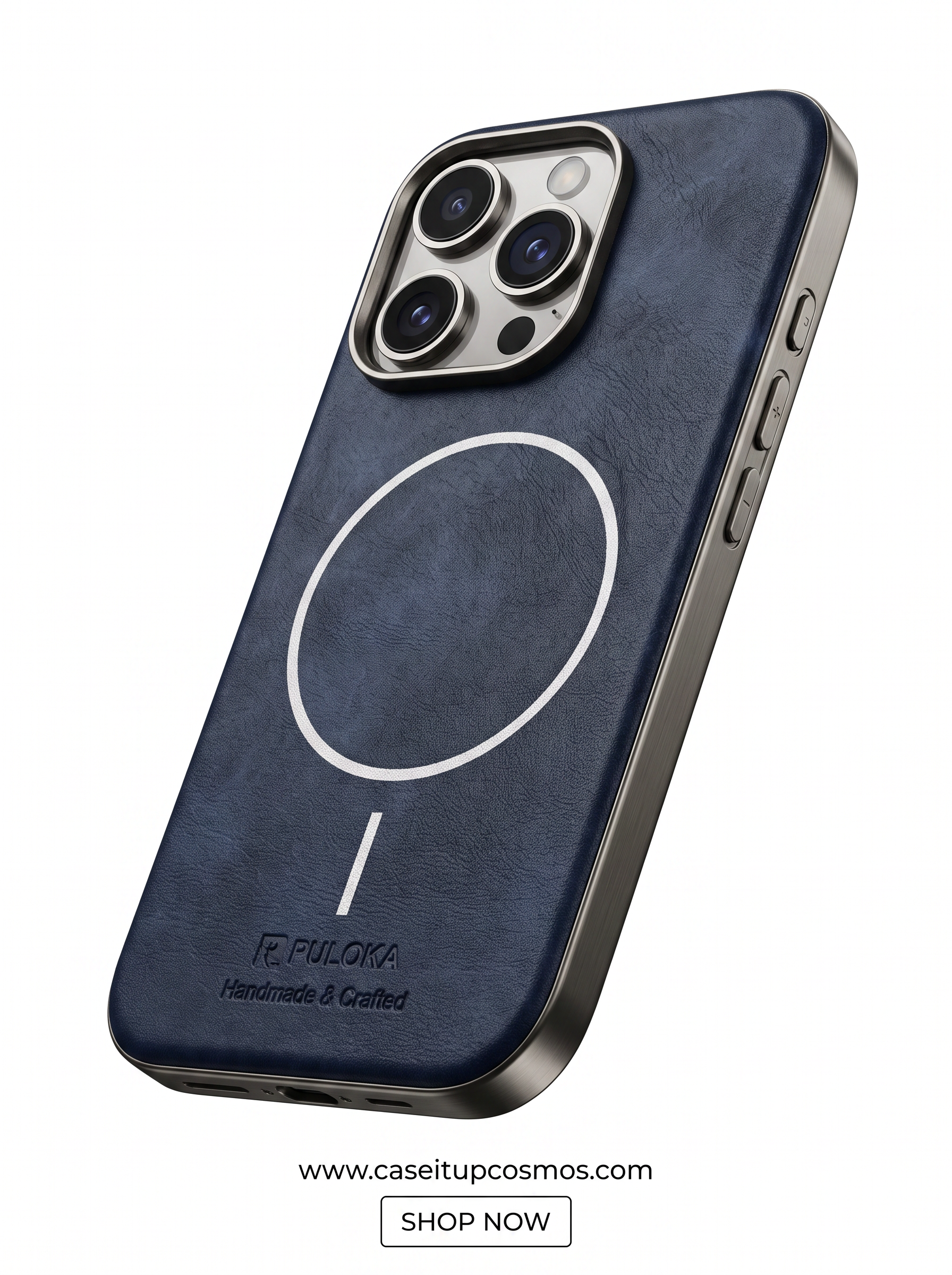 PULOKA Handcrafted Leather MagSafe iPhone Cover with Metallic Camera Shield