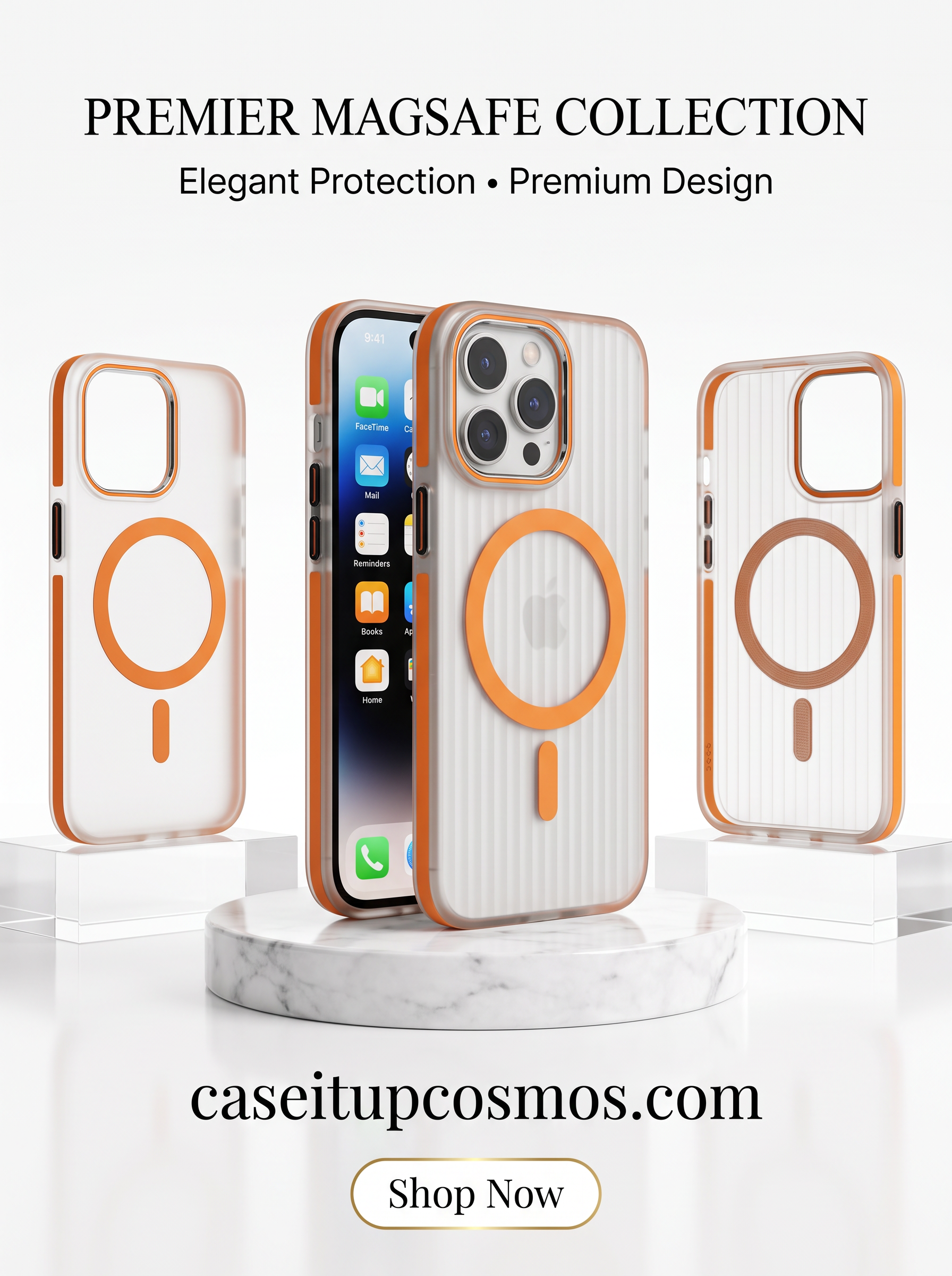 Premier Vertical-Ribbed MagSafe Case with Sunset Orange Accents