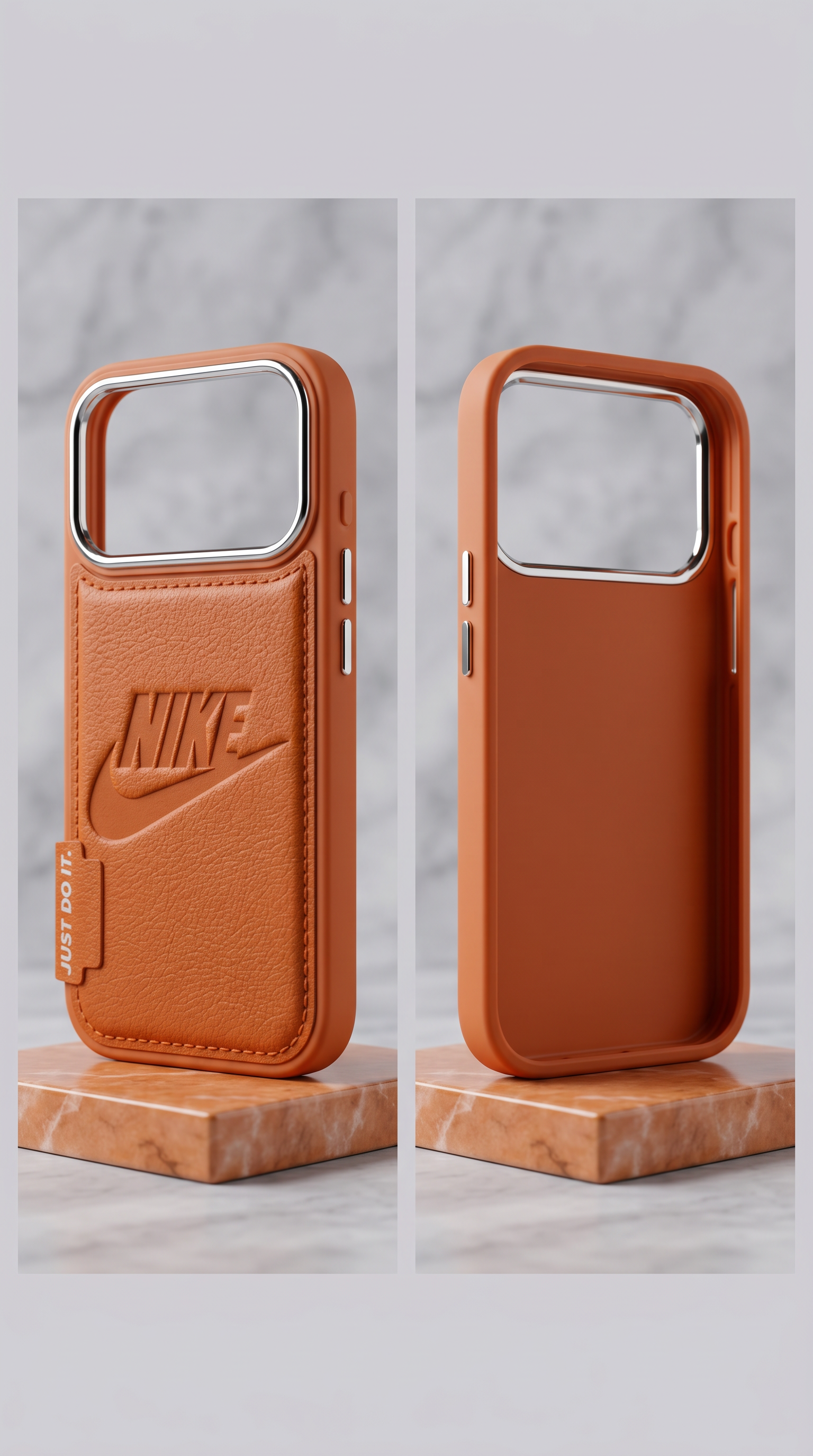 Nike Premium Leather Wallet Phone Case for iPhone 17 Pro – Shockproof Back Cover with Card Holder