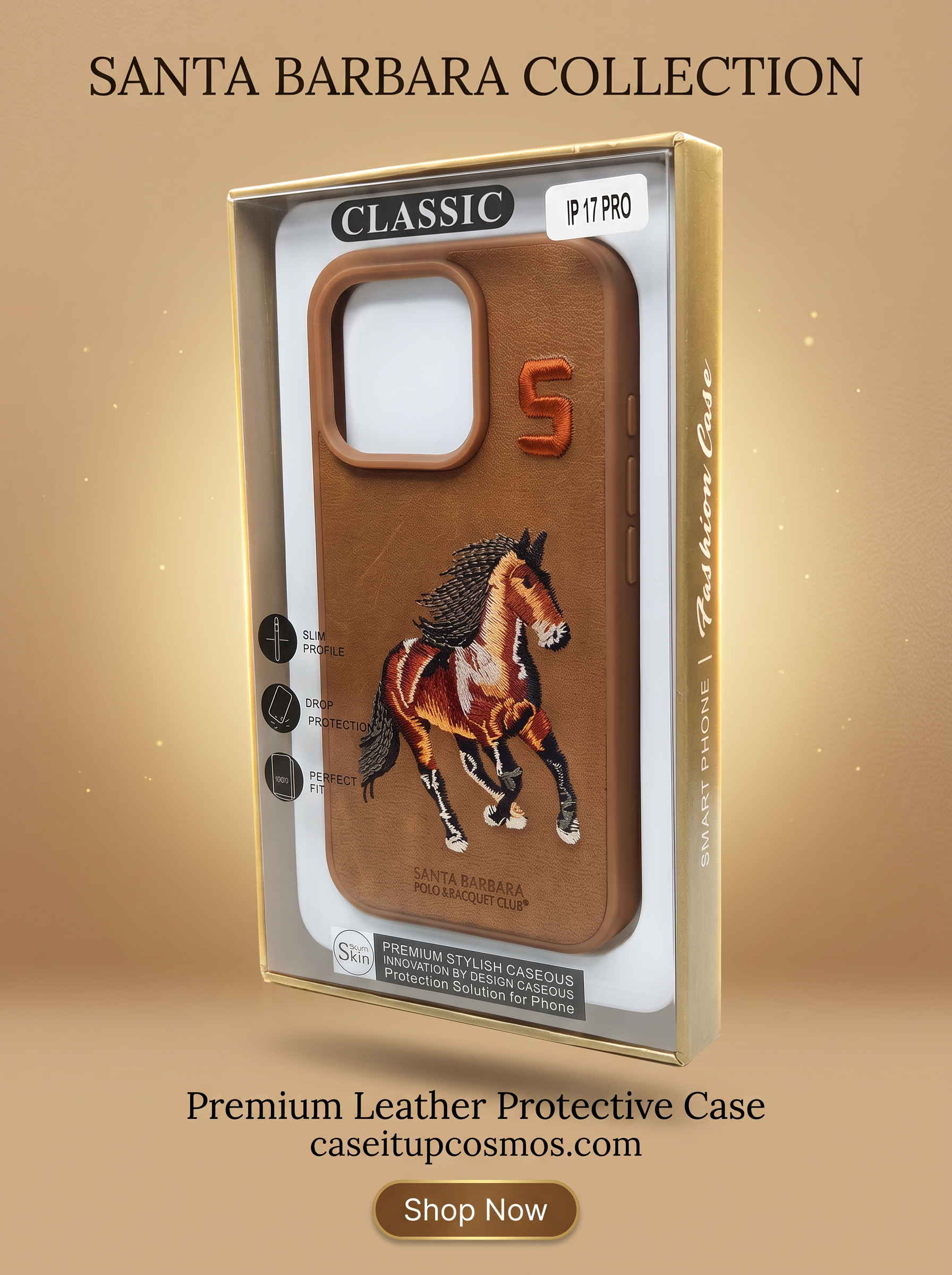 Luxury Embroidered Horse Leather Case – Premium Leather Finish | Shockproof Protective Phone Case
