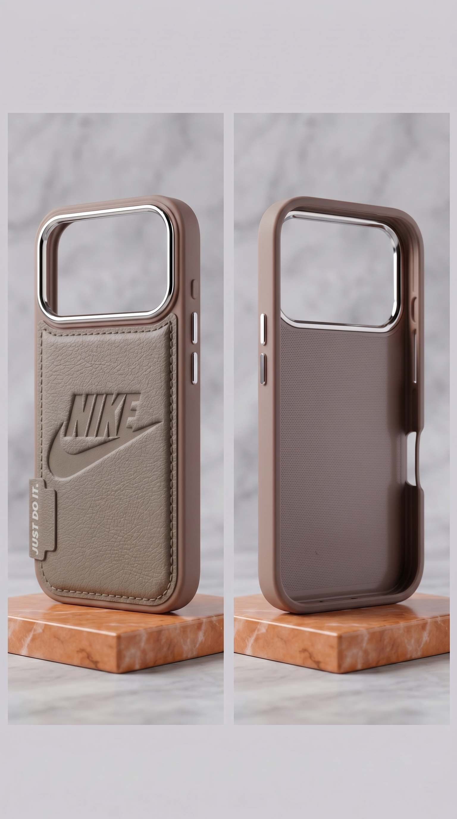 Nike Premium Leather Wallet Phone Case for iPhone 17 Pro – Shockproof Back Cover with Card Holder