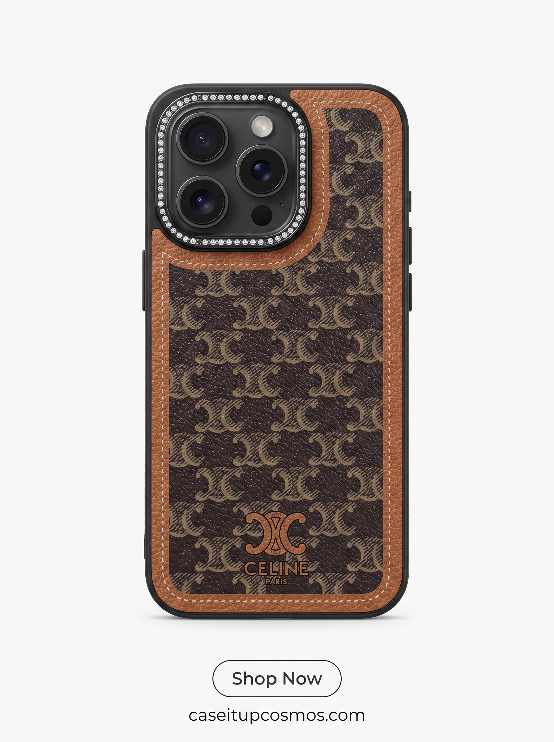 Vintage Monogram Leather Case with Diamond Crystal Camera Ring