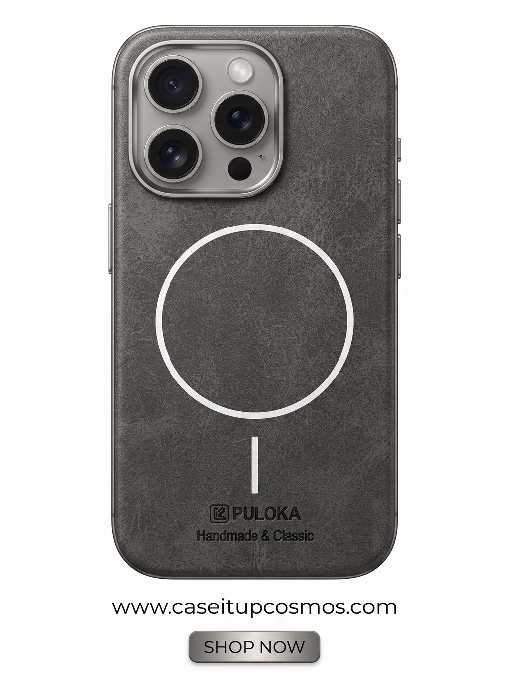 PULOKA Handcrafted Leather MagSafe iPhone Cover with Metallic Camera Shield