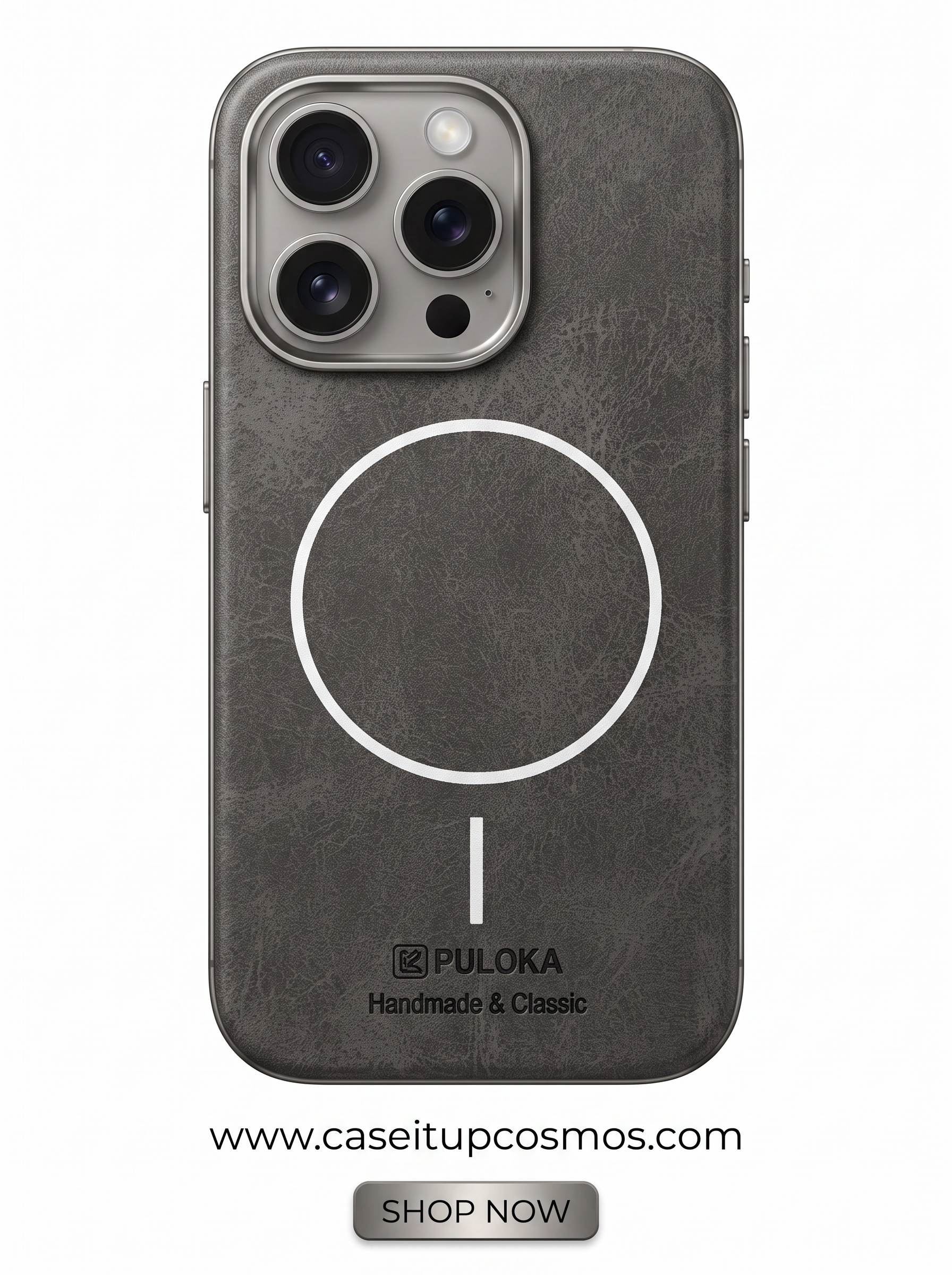 PULOKA Handcrafted Leather MagSafe iPhone Cover with Metallic Camera Shield