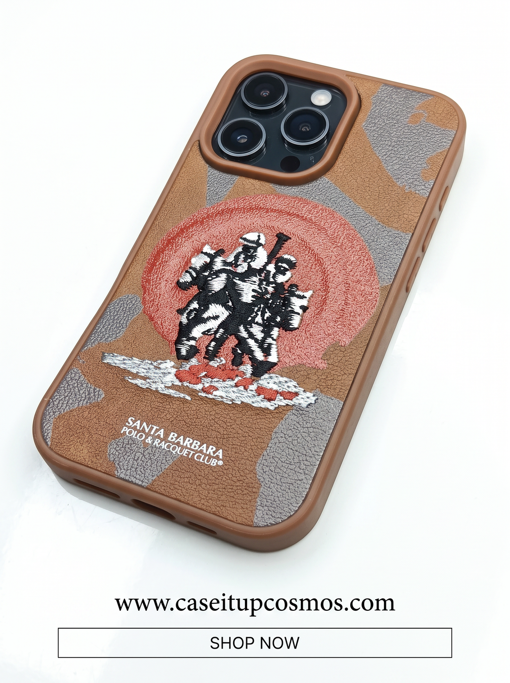 Cosmos™ Santa Barbara Polo 3D Embroidery Leather iPhone Case | Heritage Camo