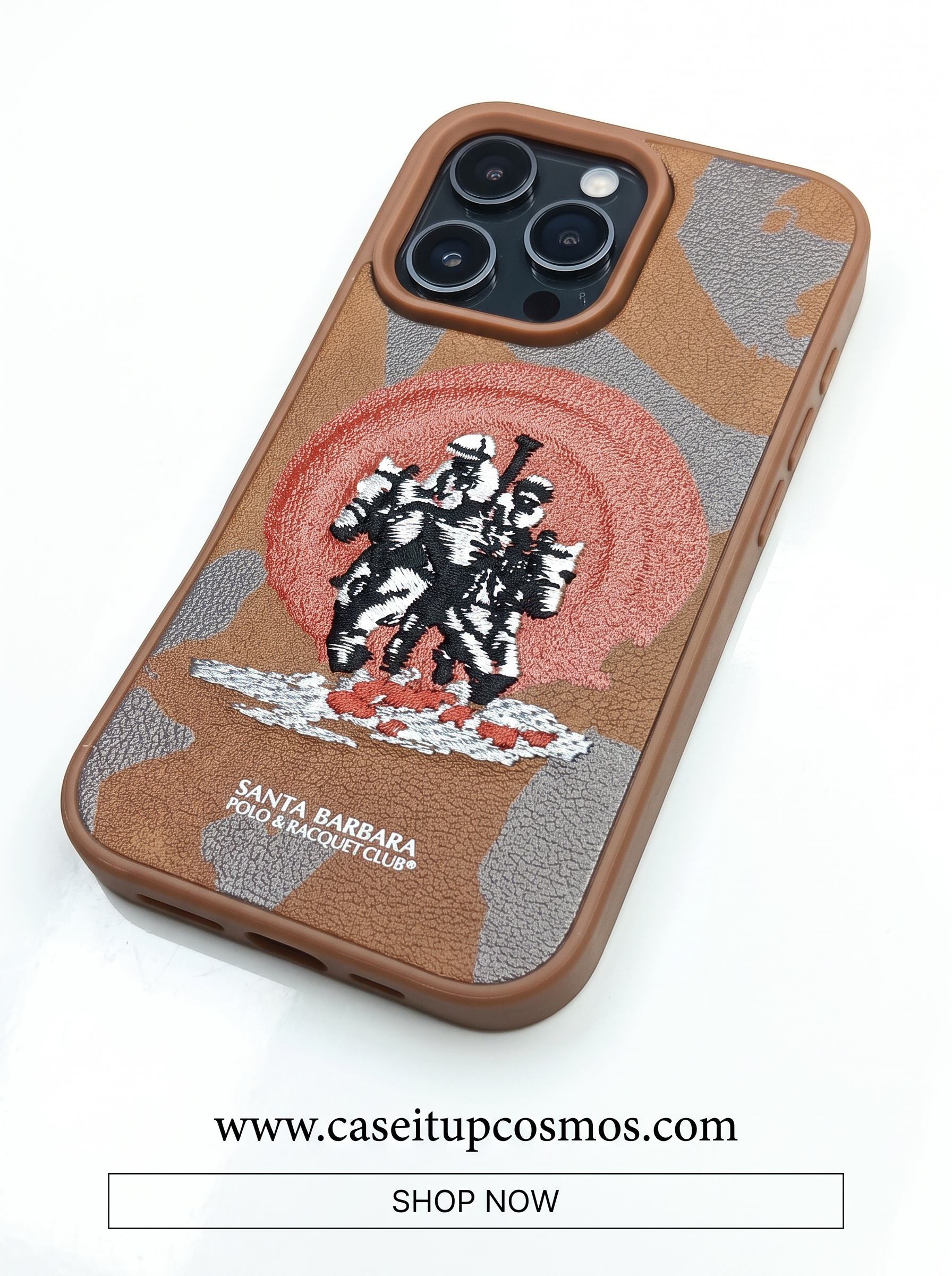 Cosmos™ Santa Barbara Polo 3D Embroidery Leather iPhone Case | Heritage Camo