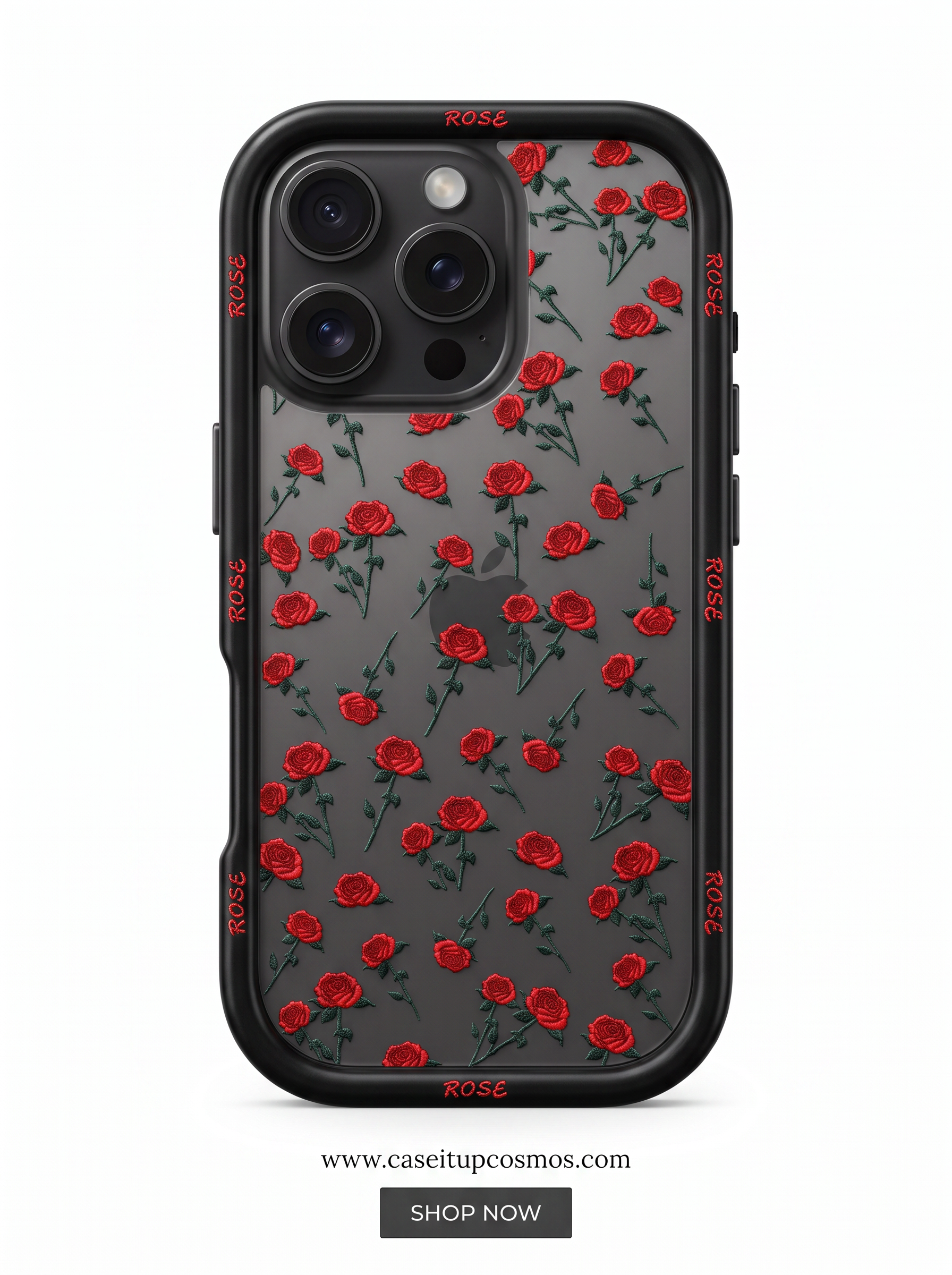 Cosmos™ Dark Romance Rose Printed iPhone Case | Edge Typography Bumper