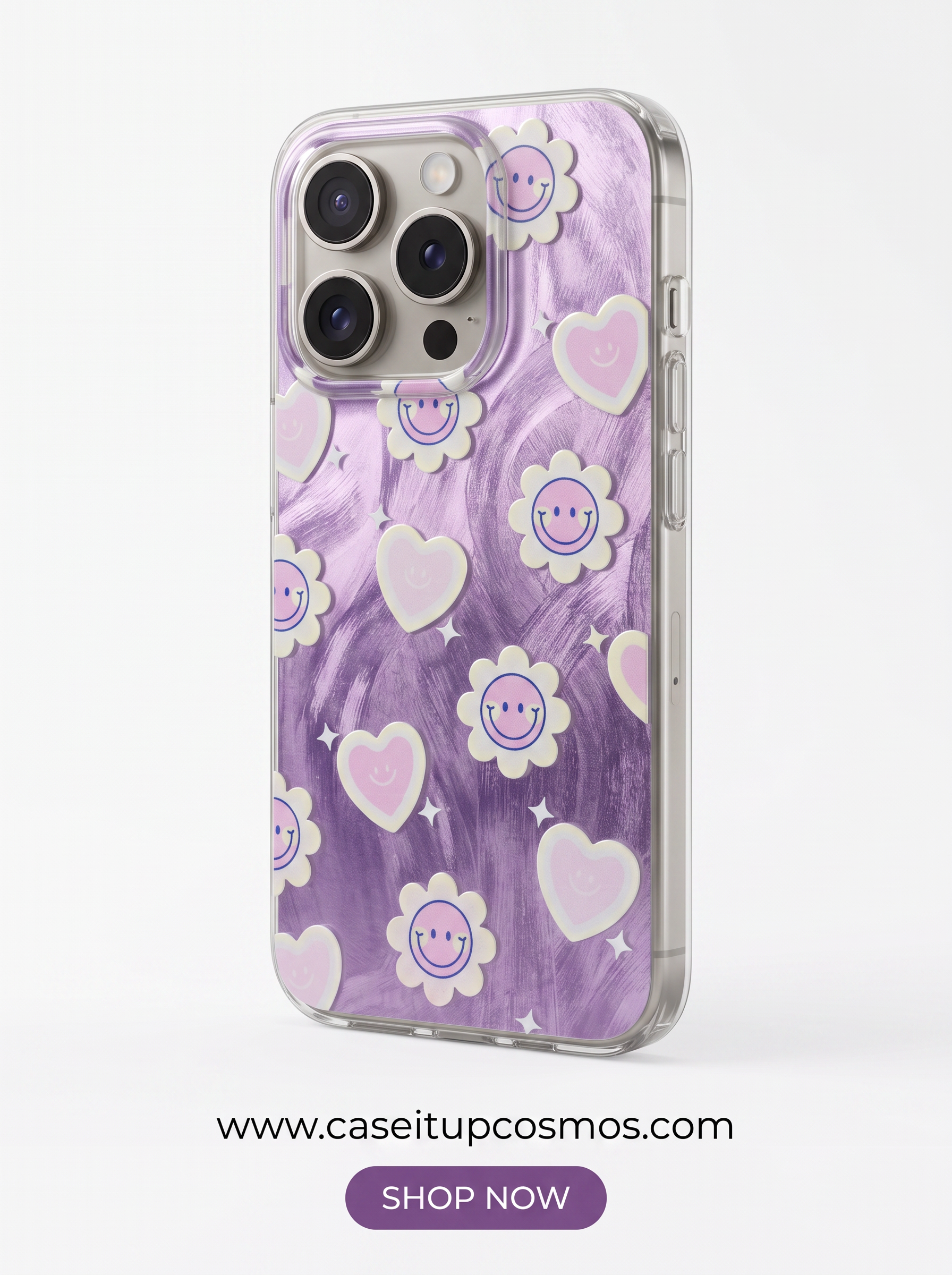 Cosmos™ Y2K Retro Smiley Flower iPhone Case | Metallic Brushstroke Art