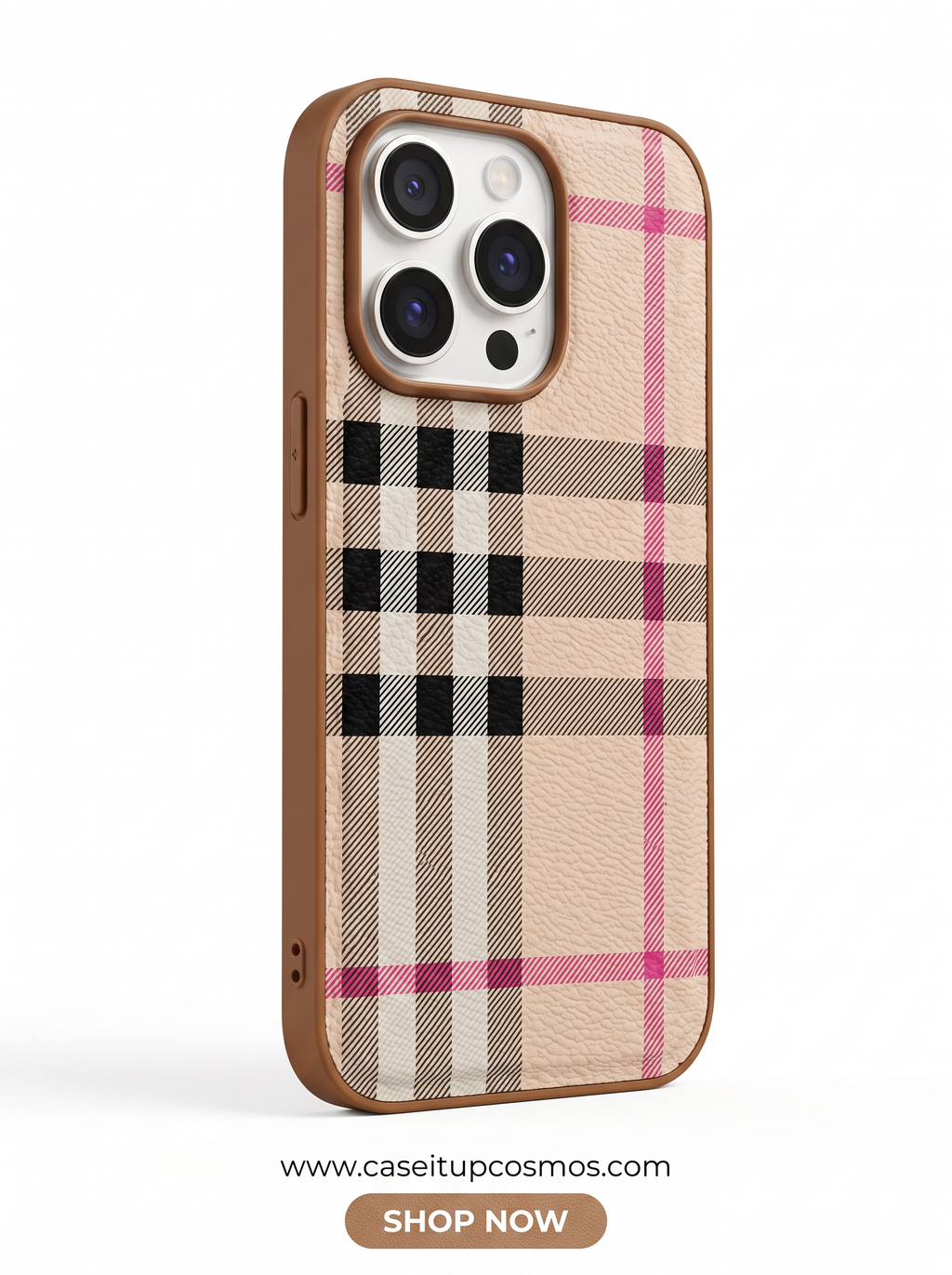 Cosmos™ Vintage Plaid Leather iPhone Case | Luxury Checkered Pattern