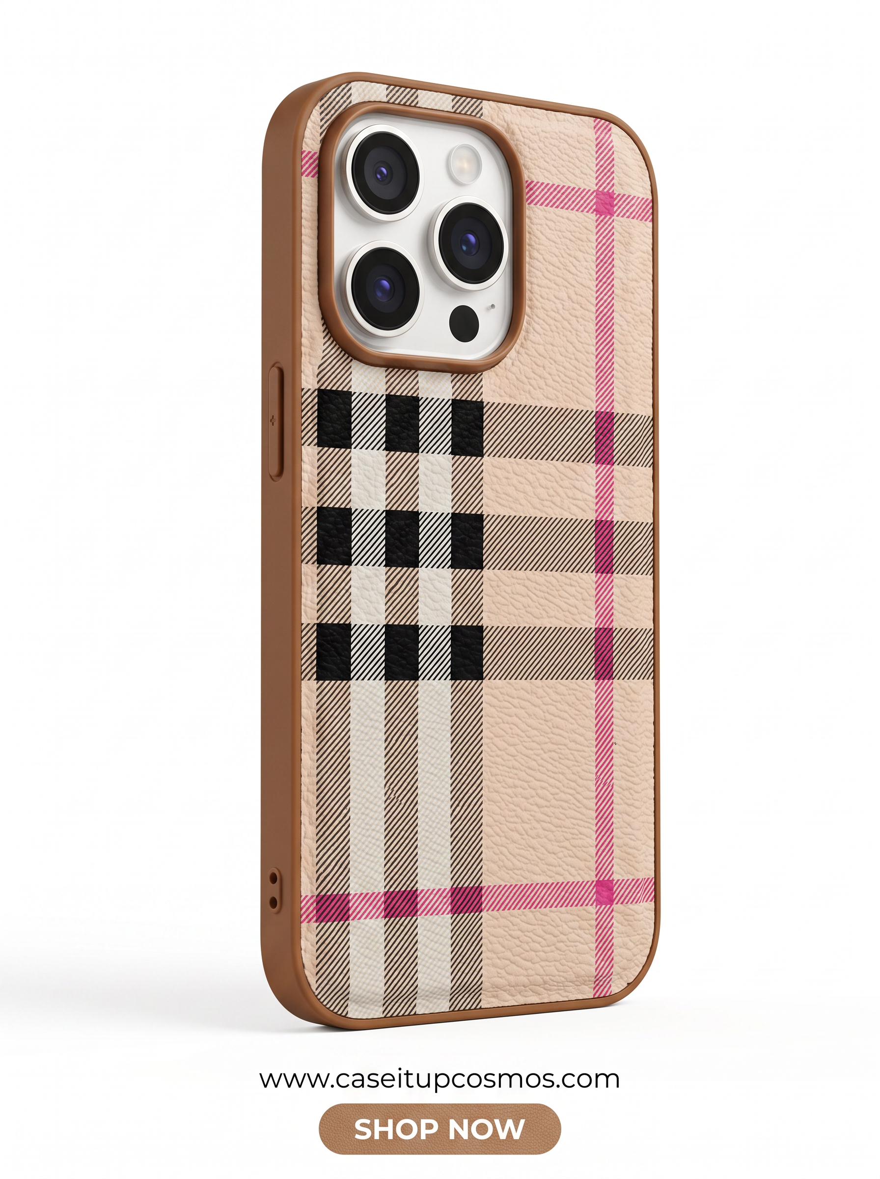 Cosmos™ Vintage Plaid Leather iPhone Case | Luxury Checkered Pattern
