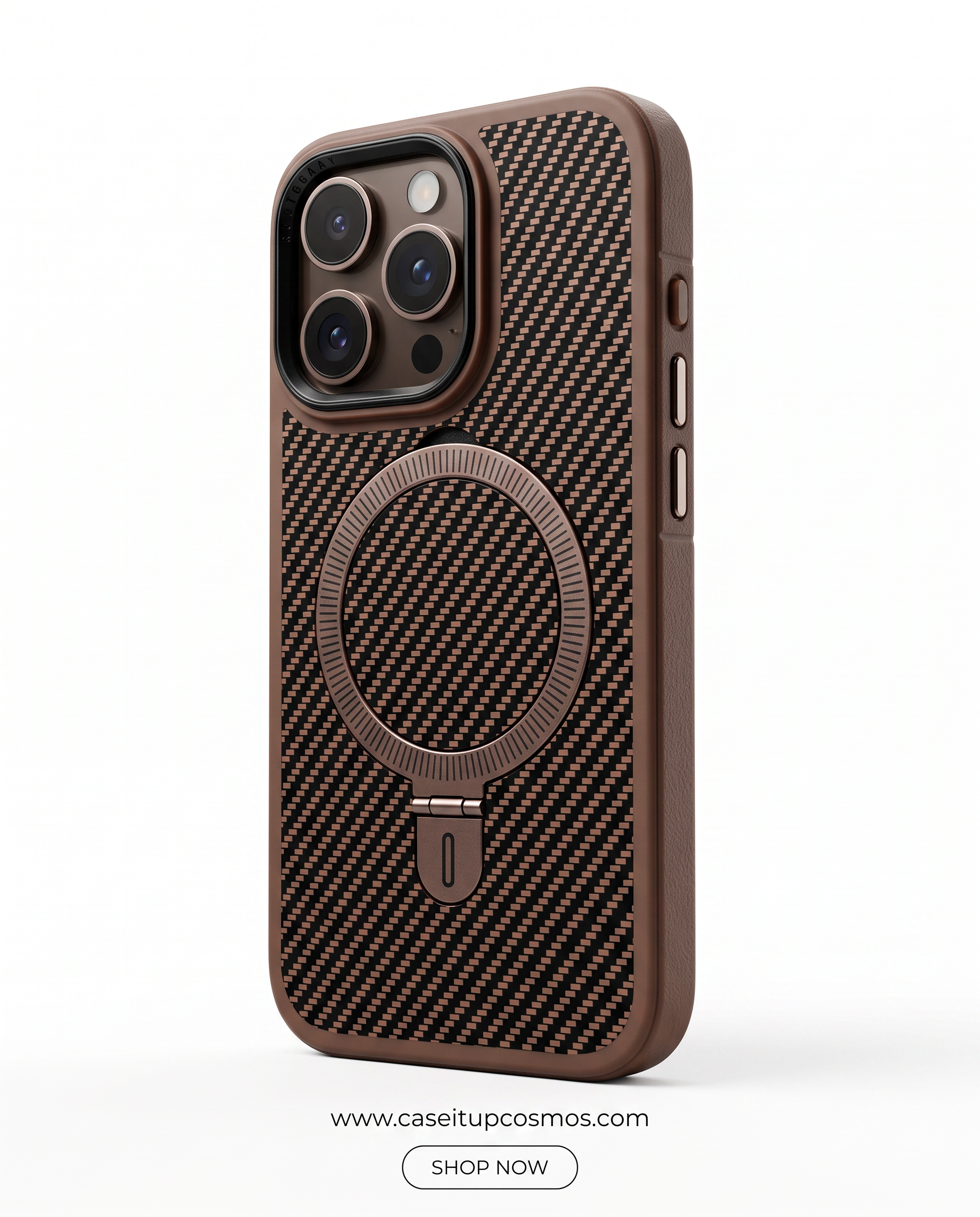 Cosmos™ Mocha Carbon Fiber MagSafe Kickstand iPhone Case