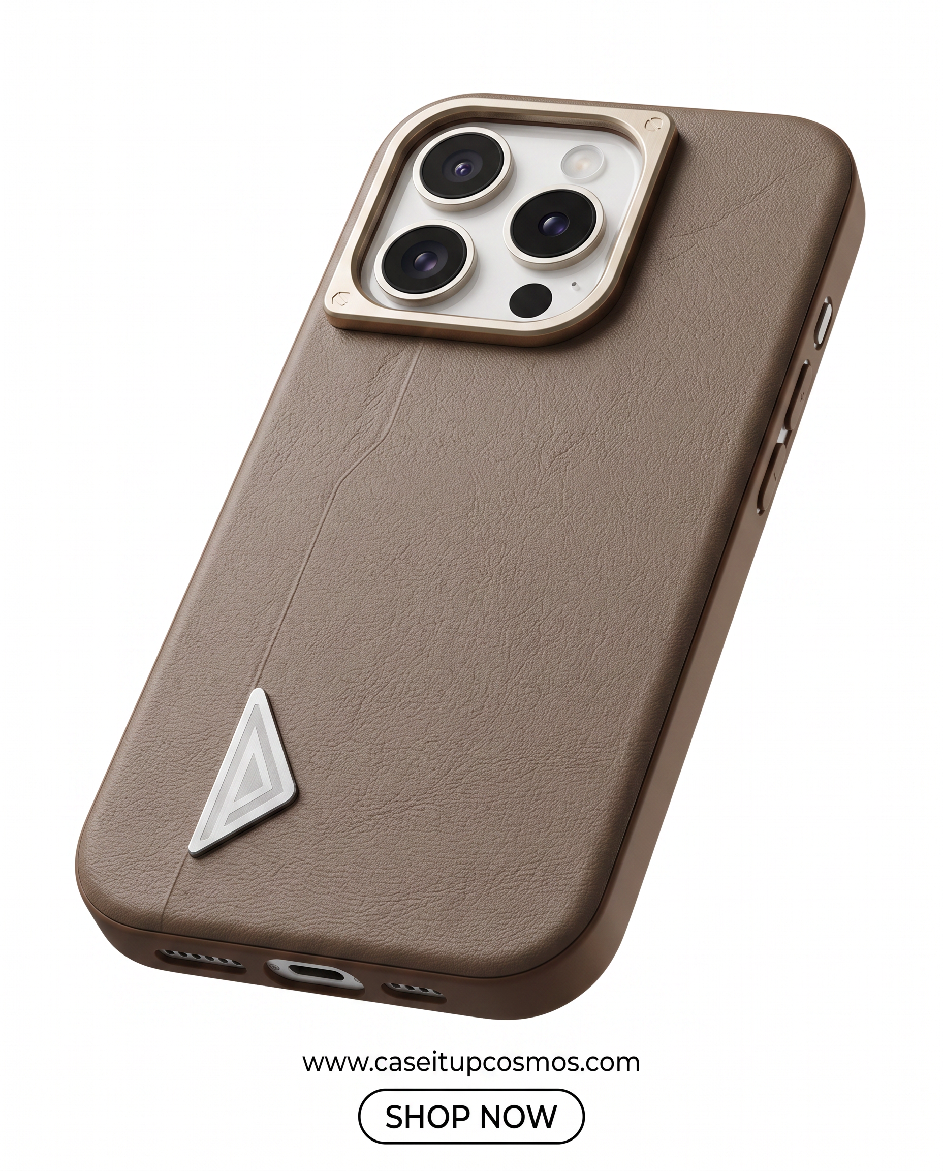 The Prism Emblem Edition Leather iPhone Case | Champagne Gold Camera Shield