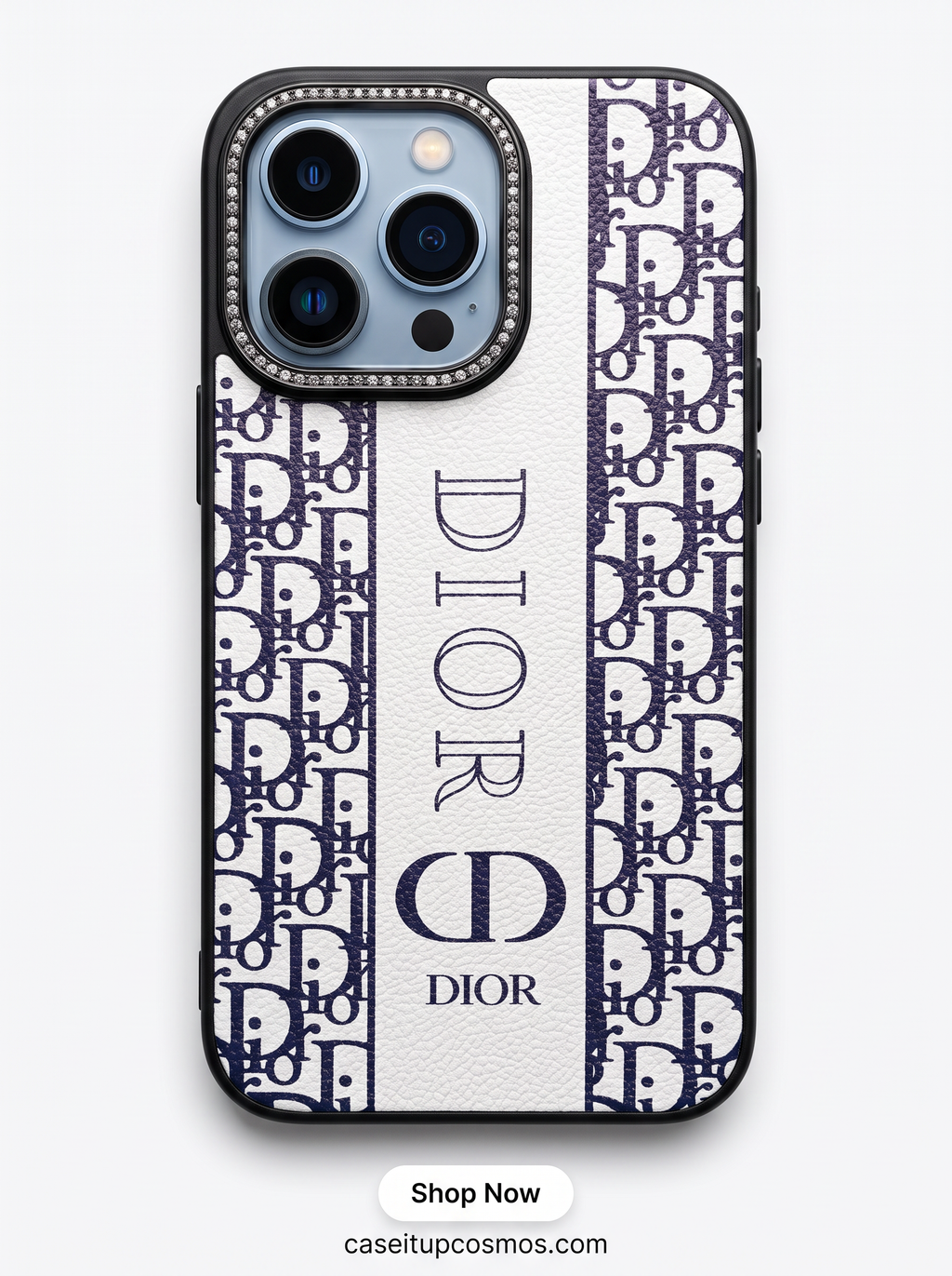 Ultra-Luxury Monogram Leather Case with Diamond Crystal Camera Ring