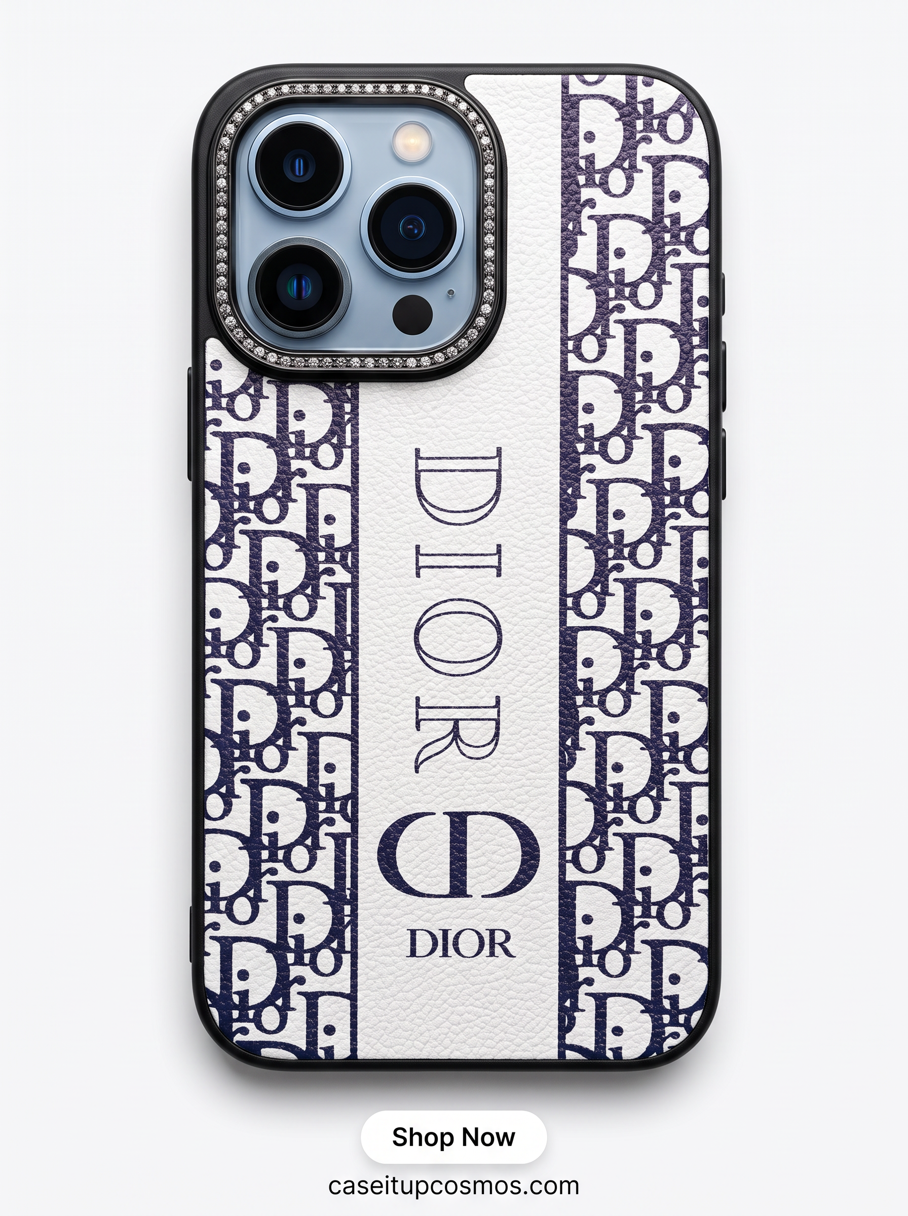 Ultra-Luxury Monogram Leather Case with Diamond Crystal Camera Ring