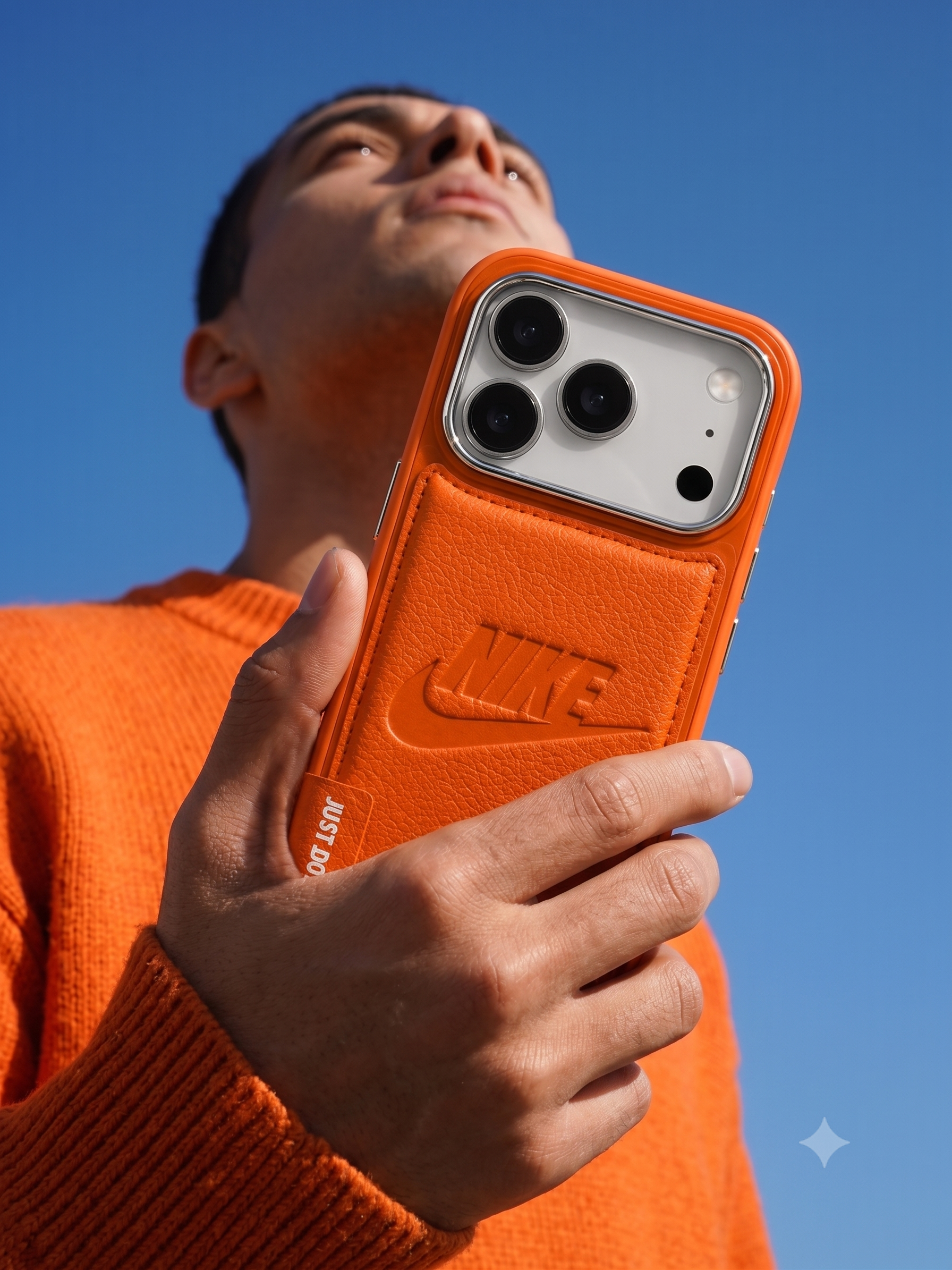 Nike Premium Leather Wallet Phone Case for iPhone 17 Pro – Shockproof Back Cover with Card Holder