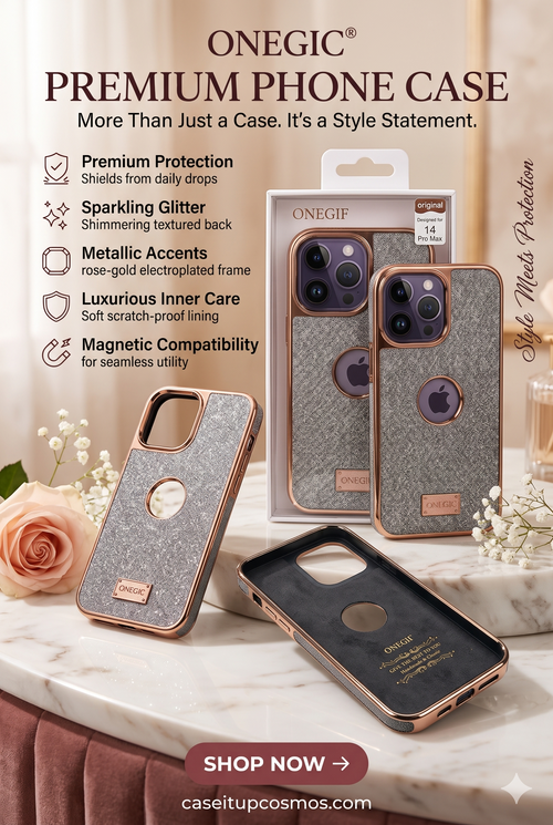 "ONEGIC® Luxury Shimmer Glitter & -Gold Electroplated Case for iPhone 14 Pro Max | Raised Camera Guard"