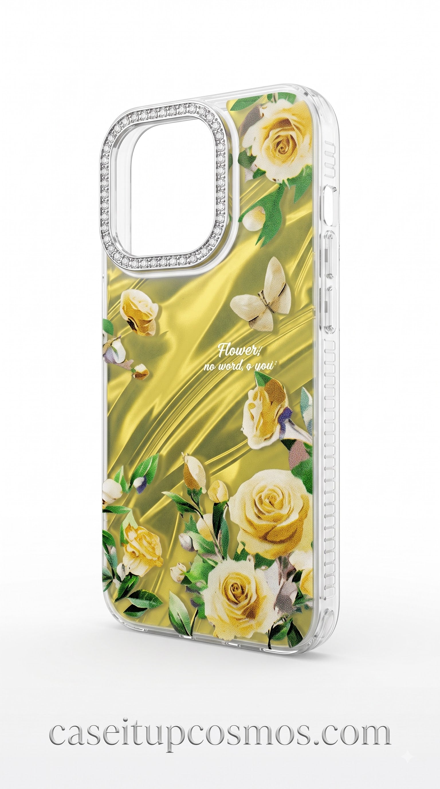 Floral Luxe Crystal Camera Phone Case – Premium Shockproof Transparent Cover