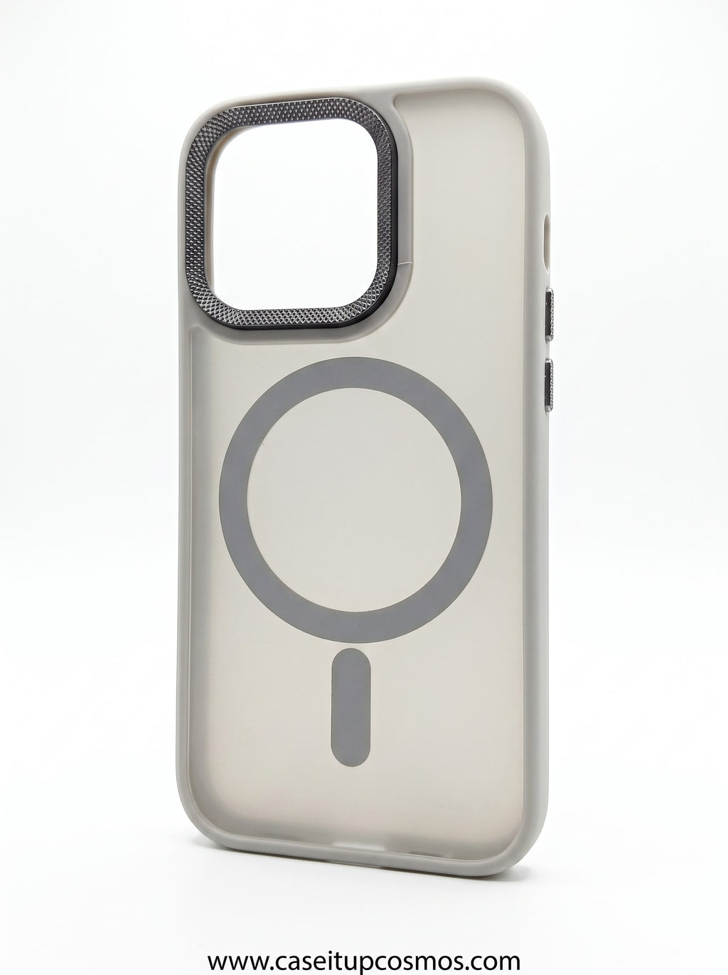 Minimalist Matte Frosted Gray MagSafe Case for iPhone | Knurled Metal Bezel