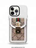 Cosmos™ Runway White Pebbled Leather Handbag iPhone Case | Gold Lock & Monogram Pouch