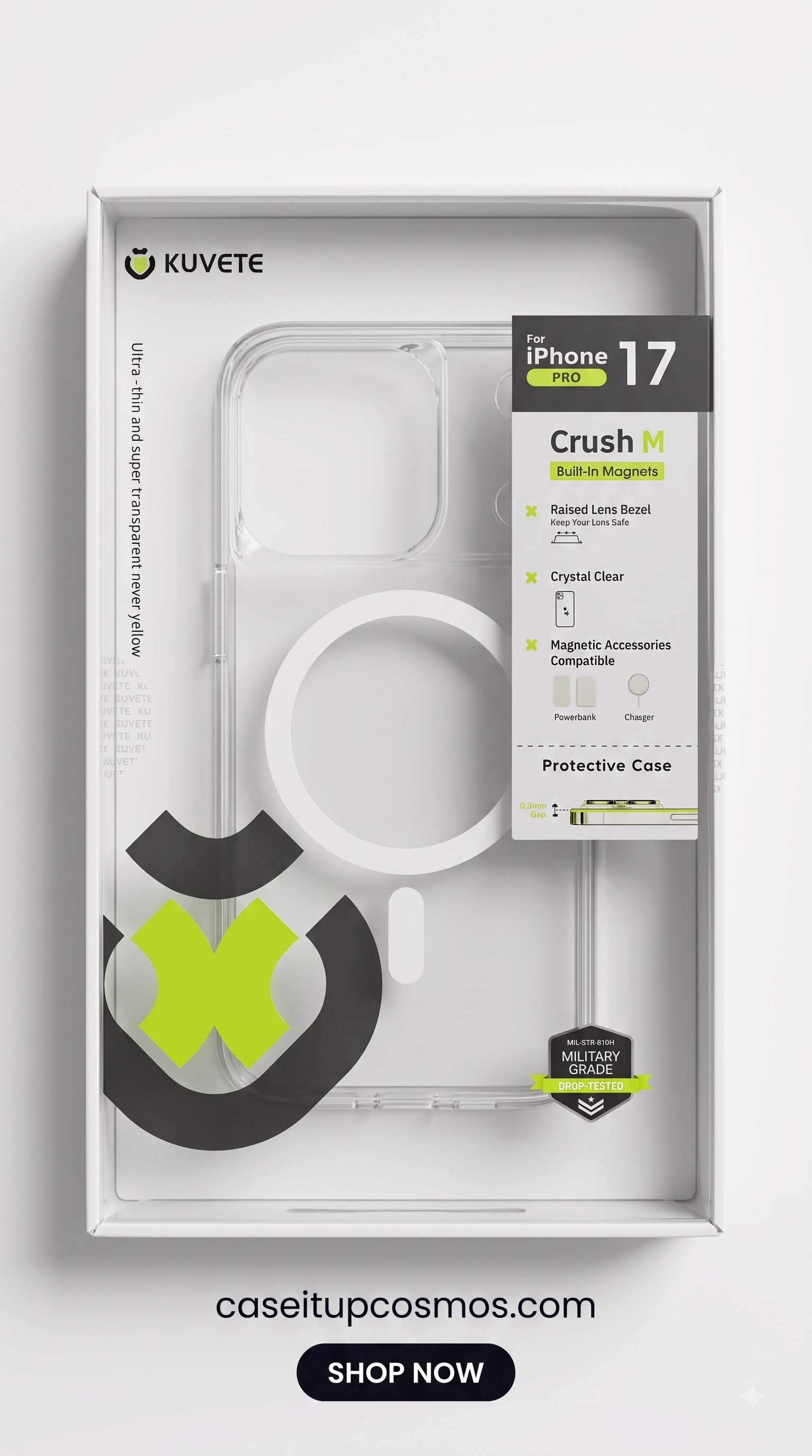 KUVETE Crush M Ultra-Clear MagSafe Case – Anti-Yellowing Military Shield Series