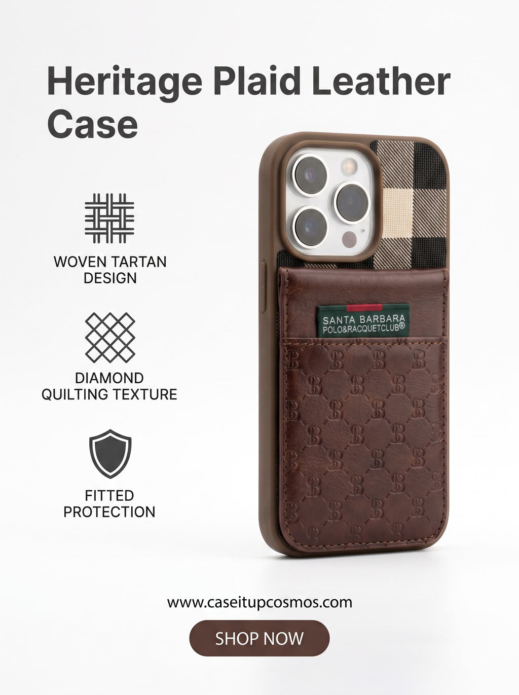 Santa Barbara Polo Monogram Leather Wallet Case for iPhone | Tartan Check
