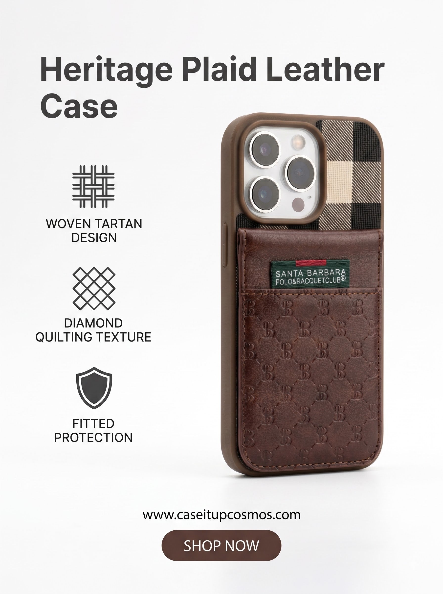 Santa Barbara Polo Monogram Leather Wallet Case for iPhone | Tartan Check