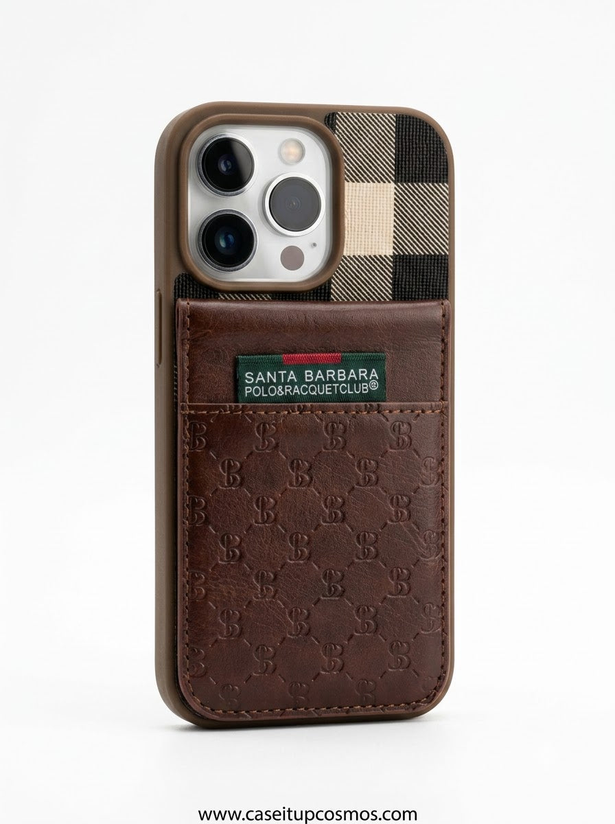 Santa Barbara Polo Monogram Leather Wallet Case for iPhone | Tartan Check