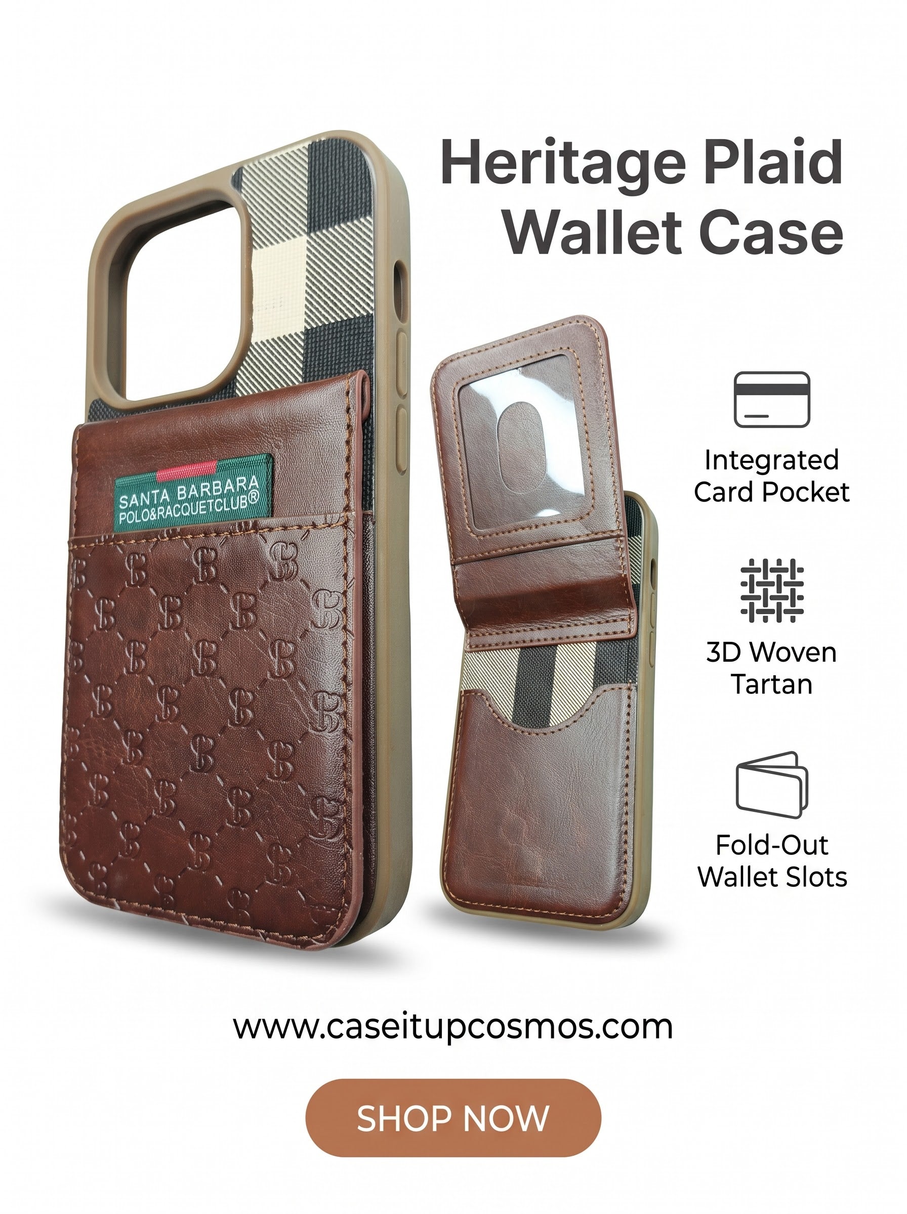 Santa Barbara Polo Monogram Leather Wallet Case for iPhone | Tartan Check