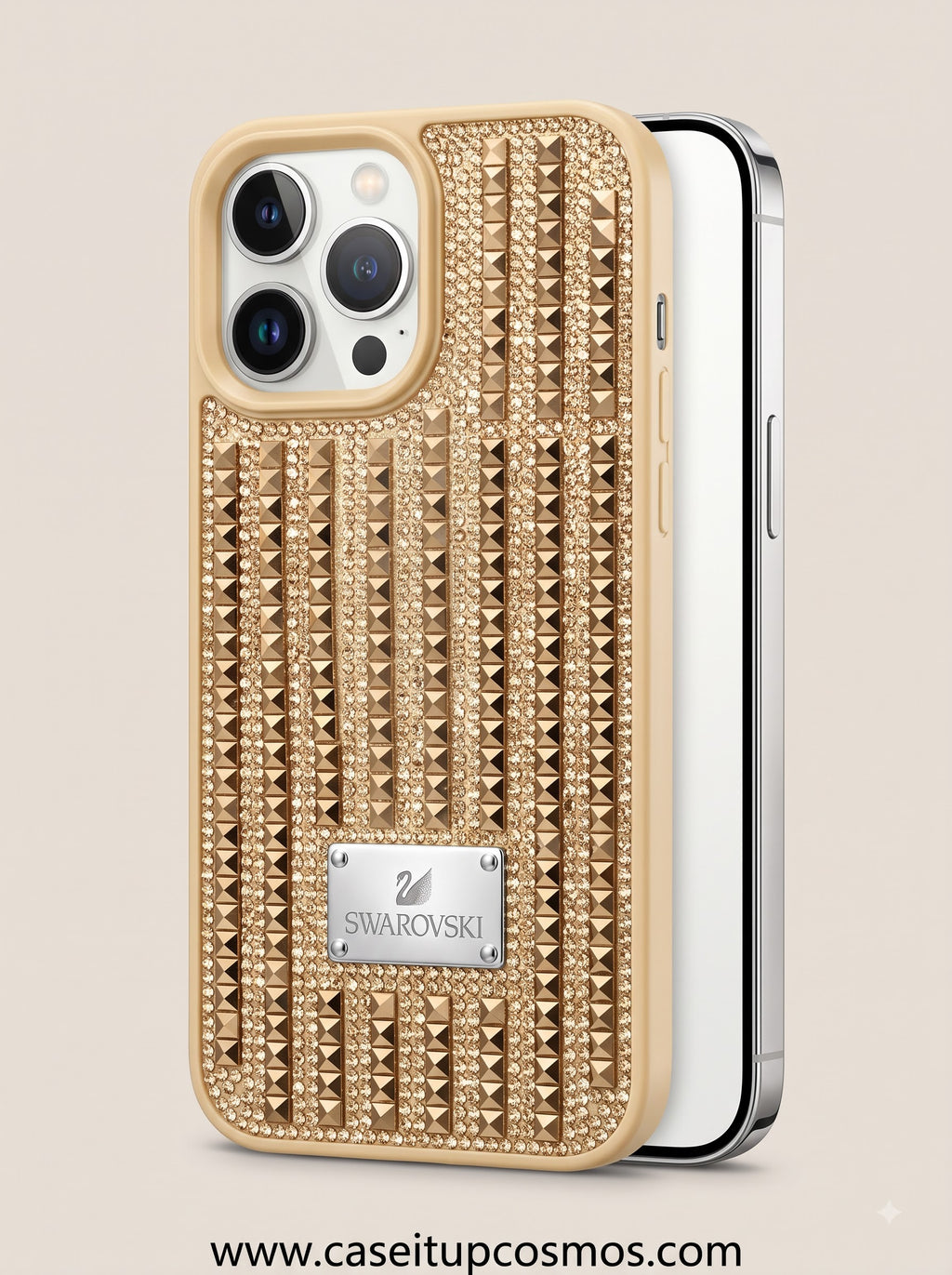 Glittering Gold Rockstud & Crystal Pavé iPhone Cover | Raised Camera Guard