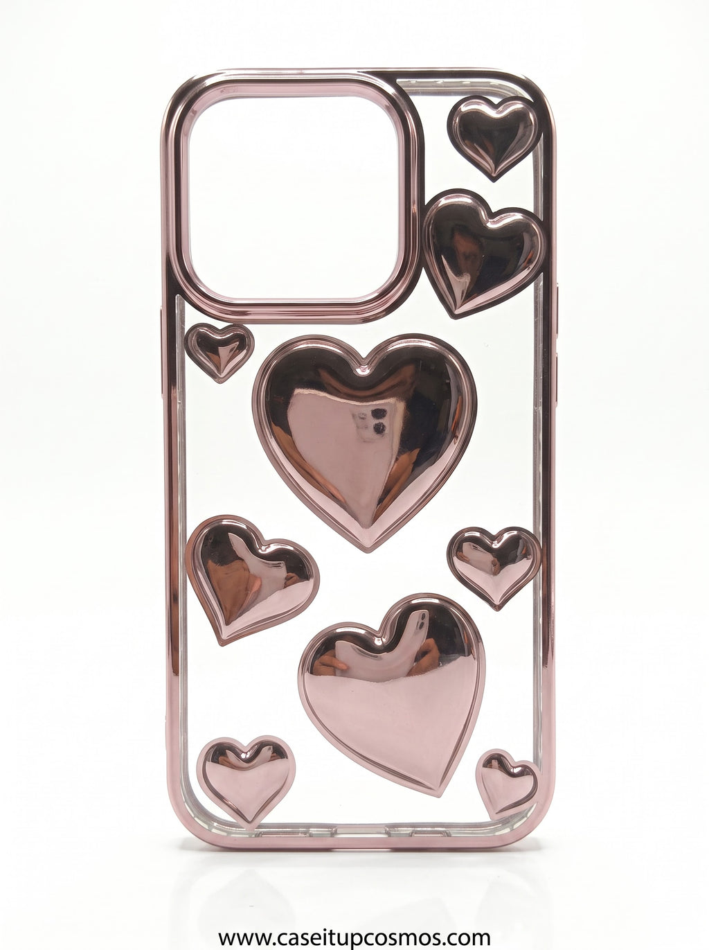 Rose Gold Chrome 3D Heart Case for iPhone | Electroplated Shockproof Bumper
