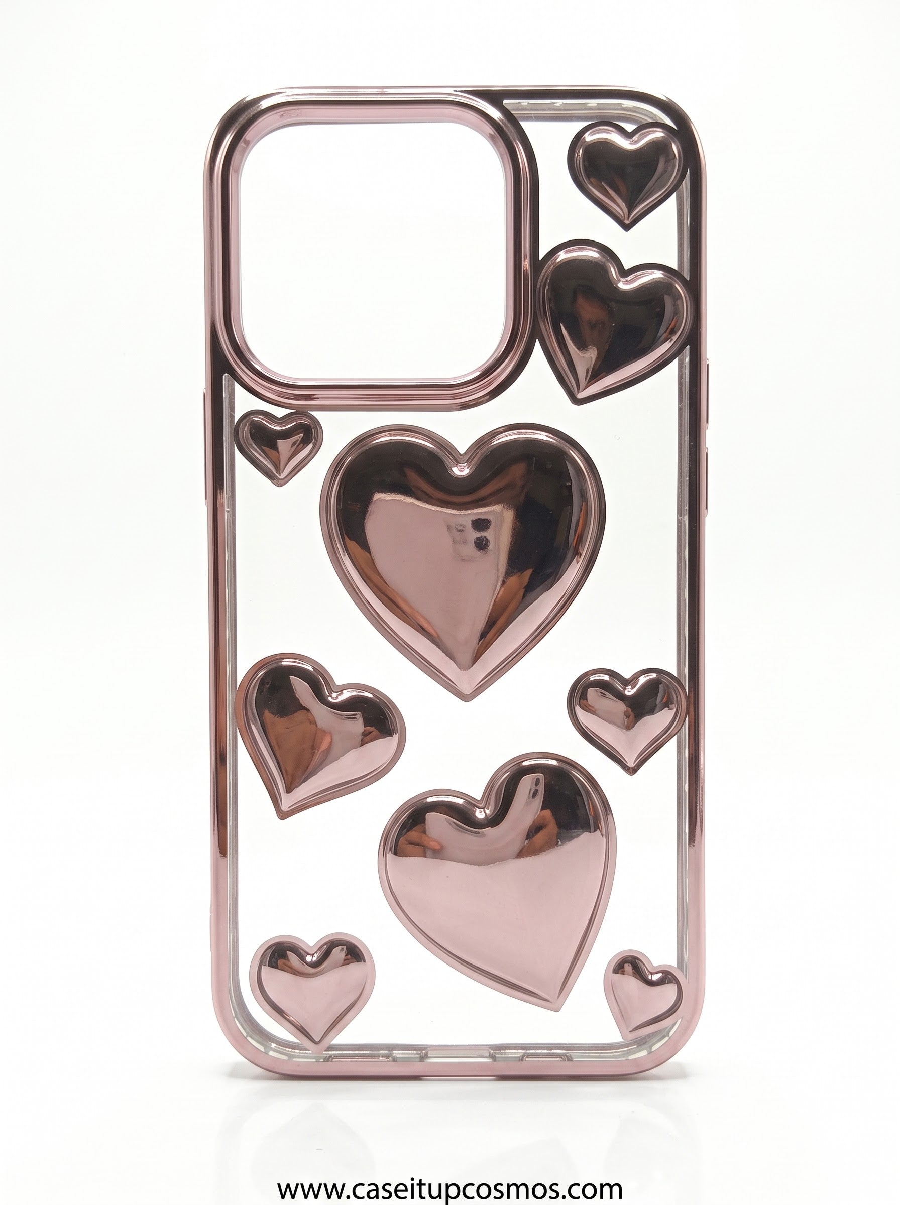 Rose Gold Chrome 3D Heart Case for iPhone | Electroplated Shockproof Bumper